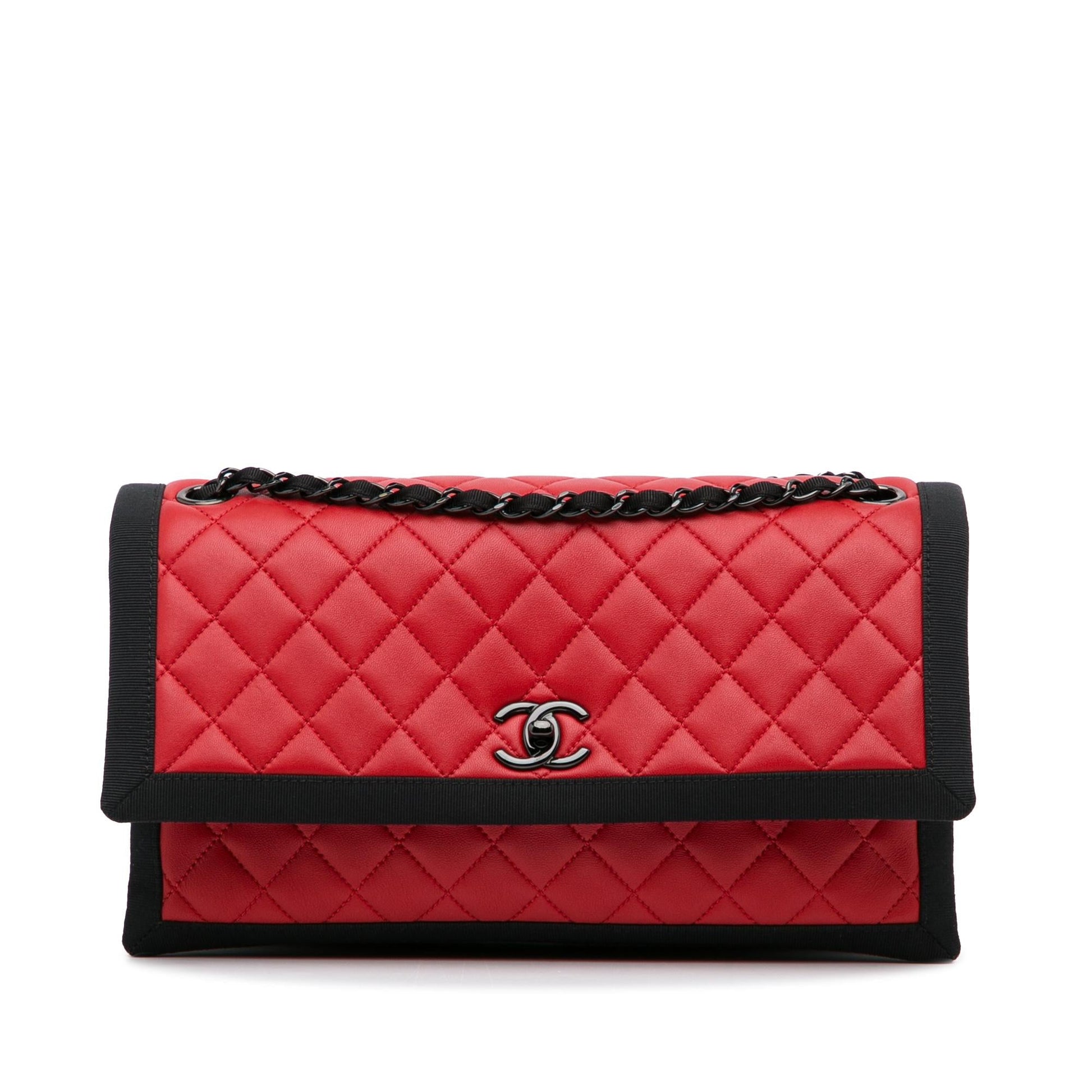 Chanel Quilted Lambskin Grosgrain Two Tone Flap Handbag Flap 4