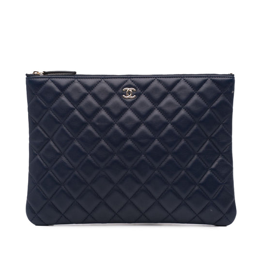 Chanel Quilted Lambskin O Clutch Bag Case Clutch