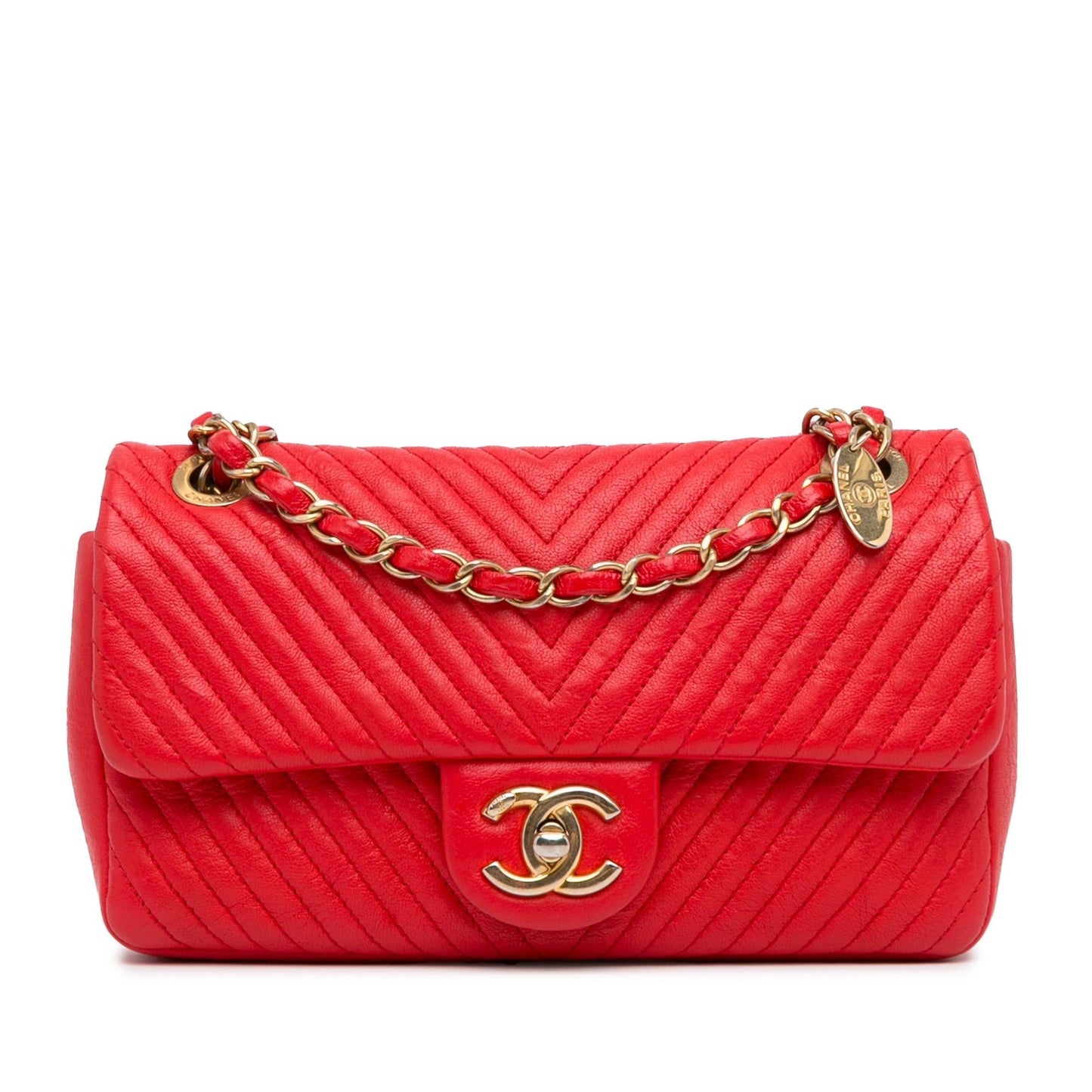 Chanel Wrinkled Calfskin Quilted Chevron Medallion Charm Key Chain Shg U42Tjr