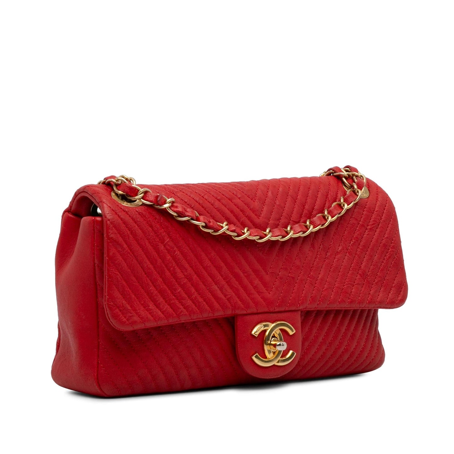 Chanel Wrinkled Lambskin Chevron Medallion Flap SHG-qDeD9g Handbag