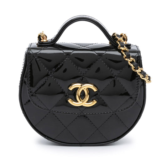 Chanel CC Quilted Patent Top Handle Leather Clutch Bag