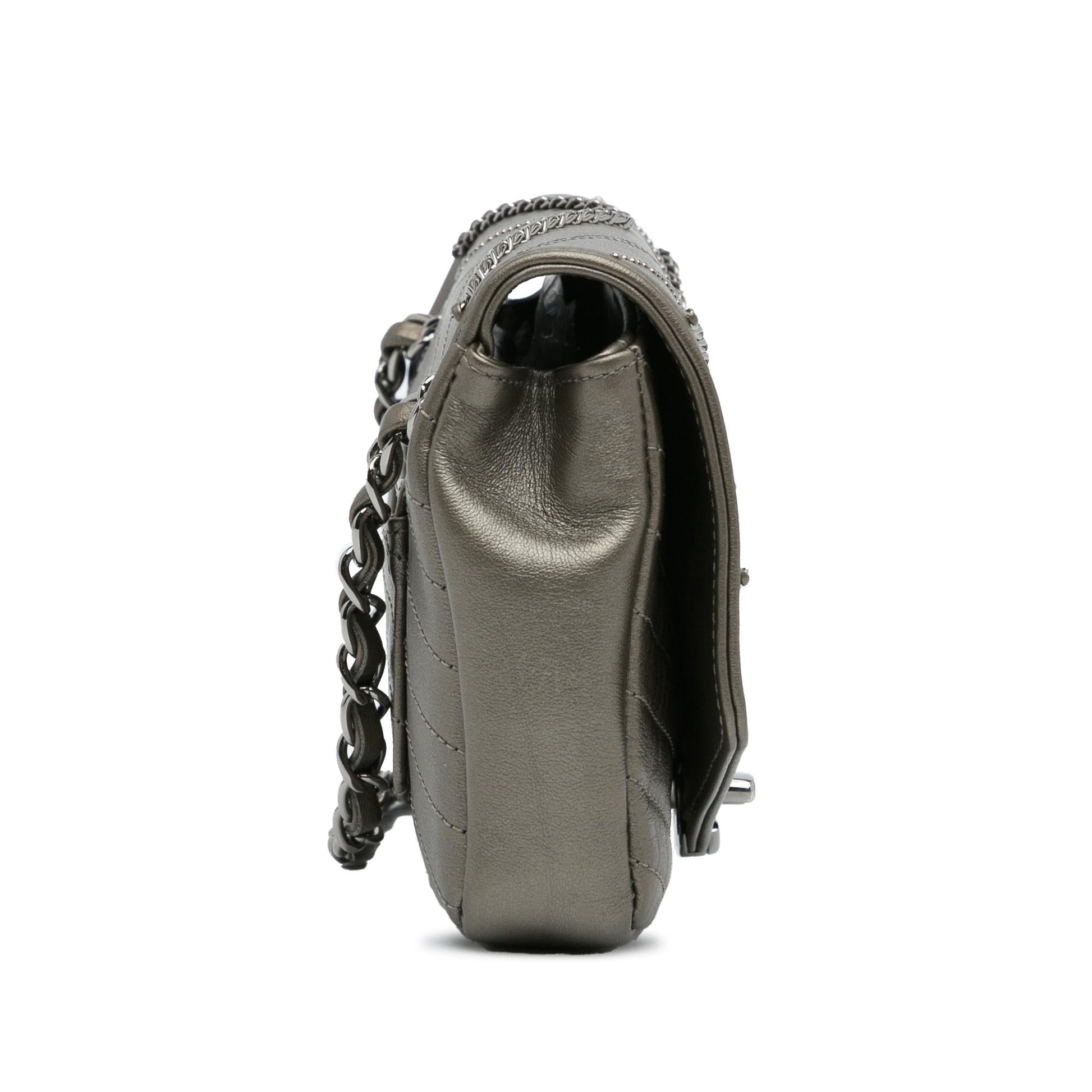 Chanel Embellished Calfskin Chevron Square Envelop Flap Mini Bag