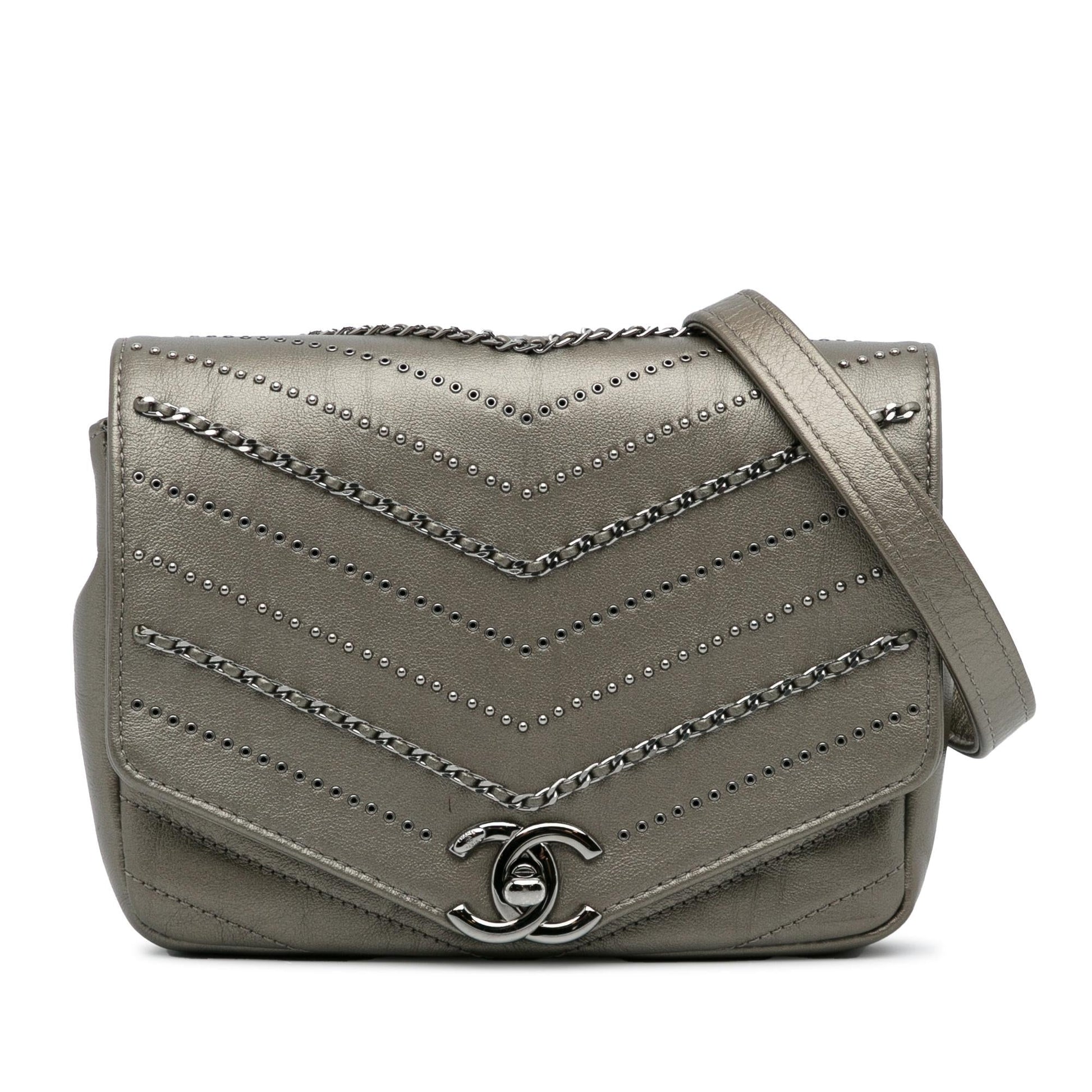 Chanel Embellished Calfskin Chevron Square Envelop Flap Mini Bag