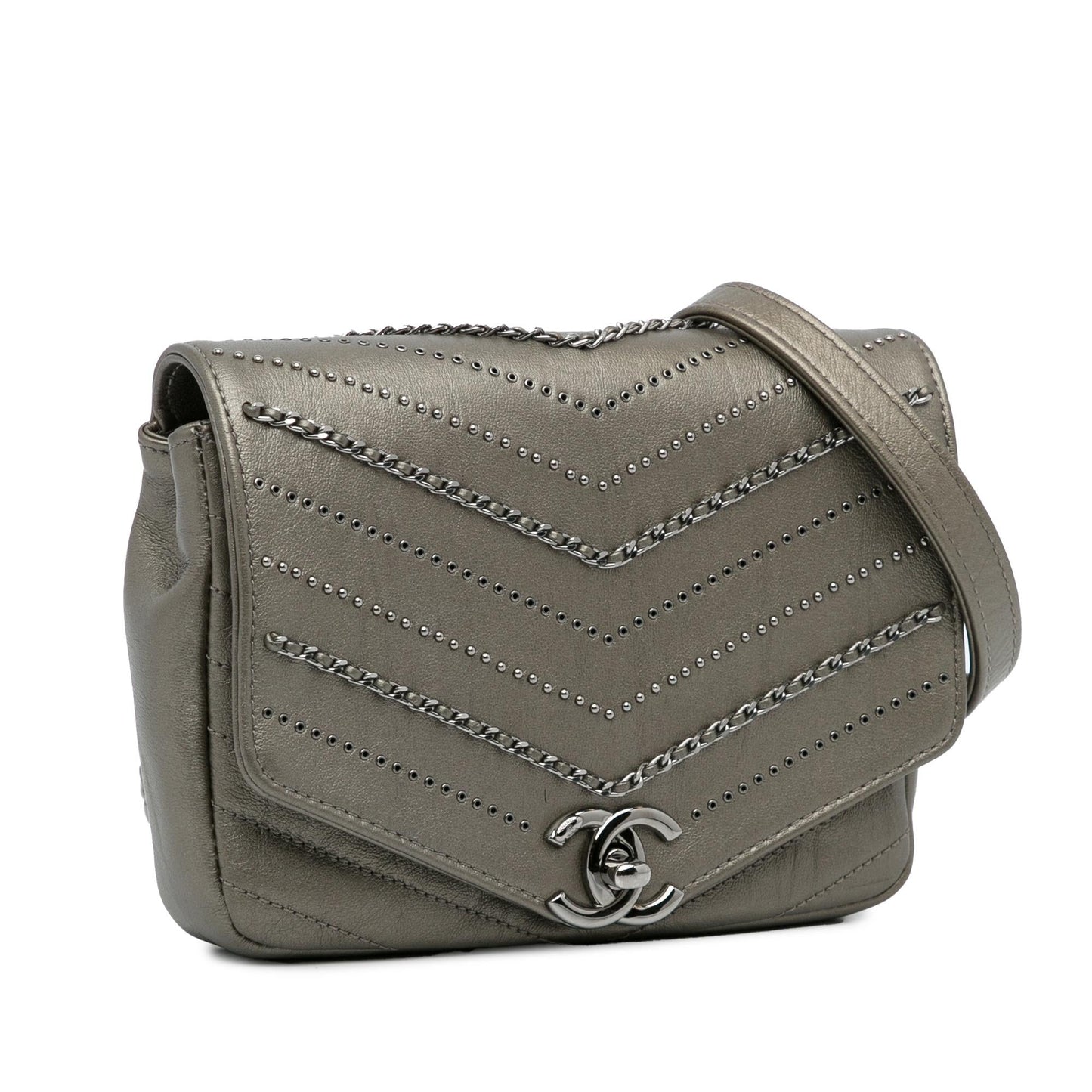 Chanel Embellished Calfskin Chevron Square Envelop Flap Mini Bag