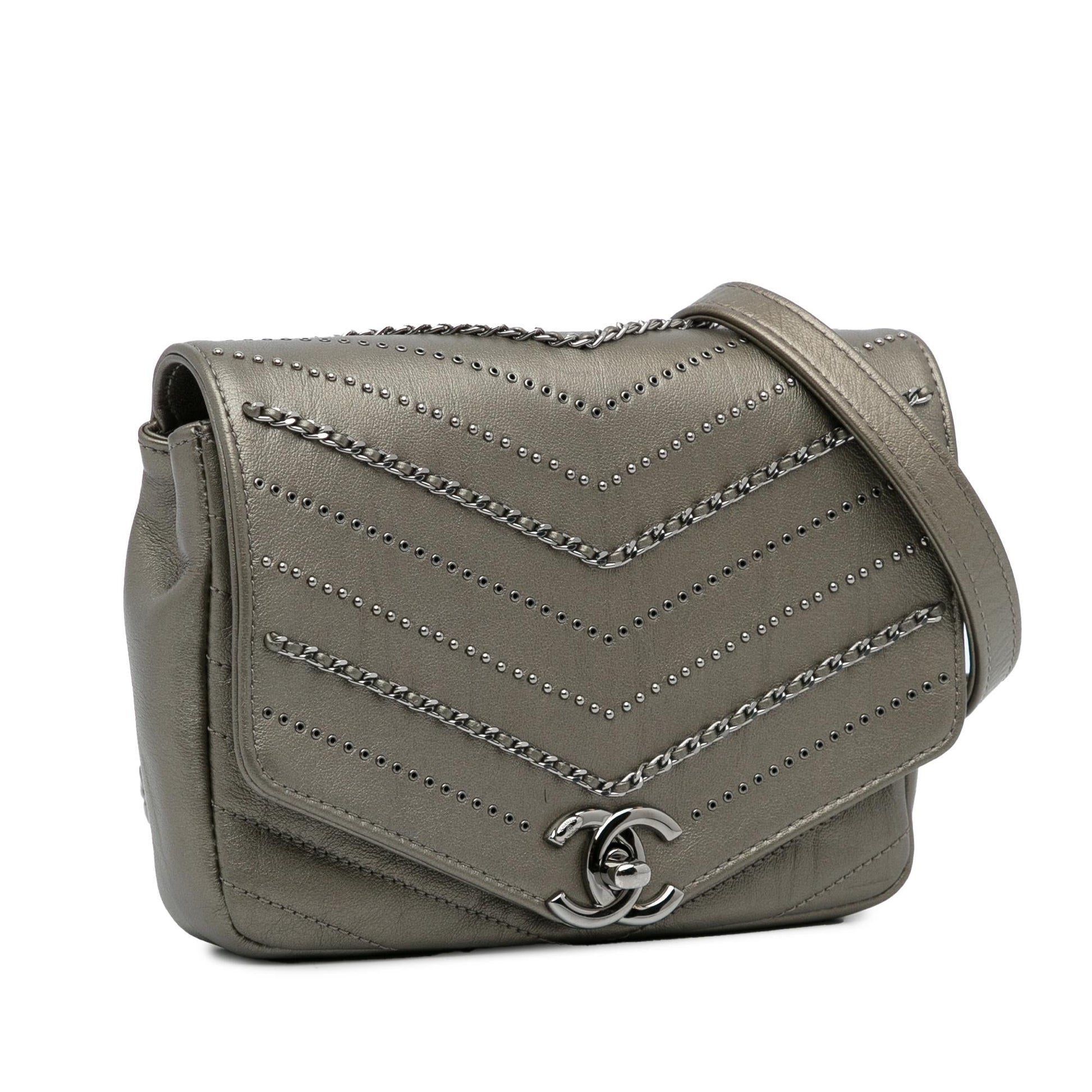 Chanel Embellished Calfskin Chevron Square Envelop Flap Mini Bag Flap 2