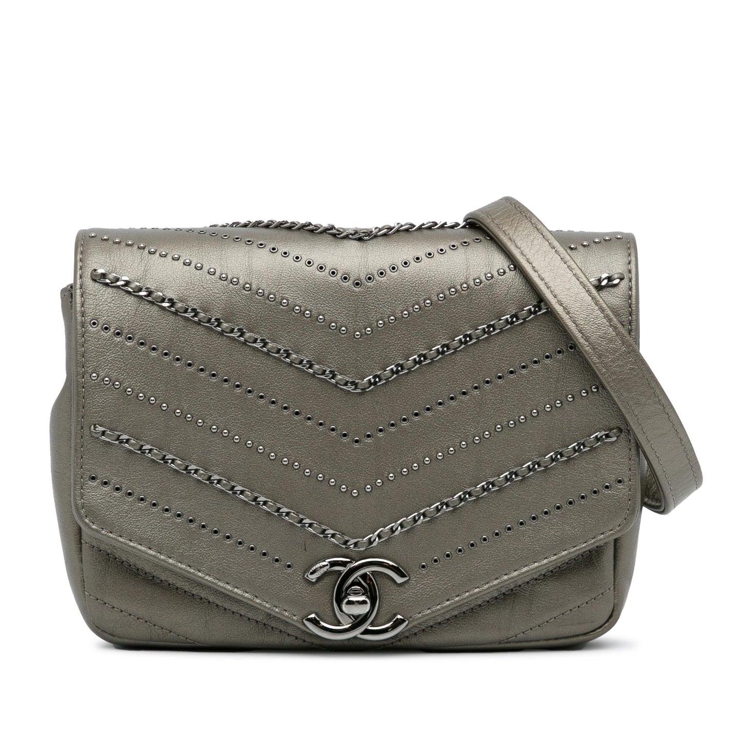 Chanel Embellished Calfskin Chevron Square Envelop Flap Mini Bag Flap 5