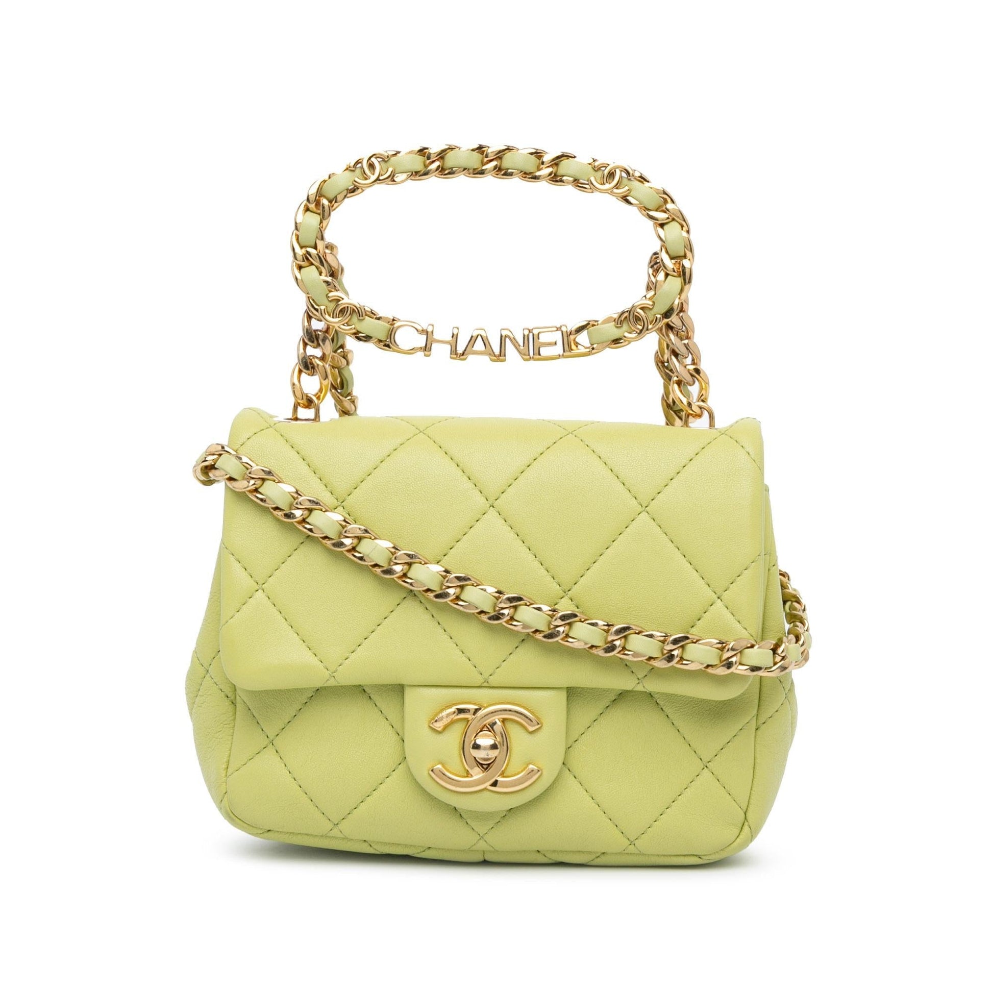 Chanel Quilted Lambskin Oval Logo Top Handle Mini Bag