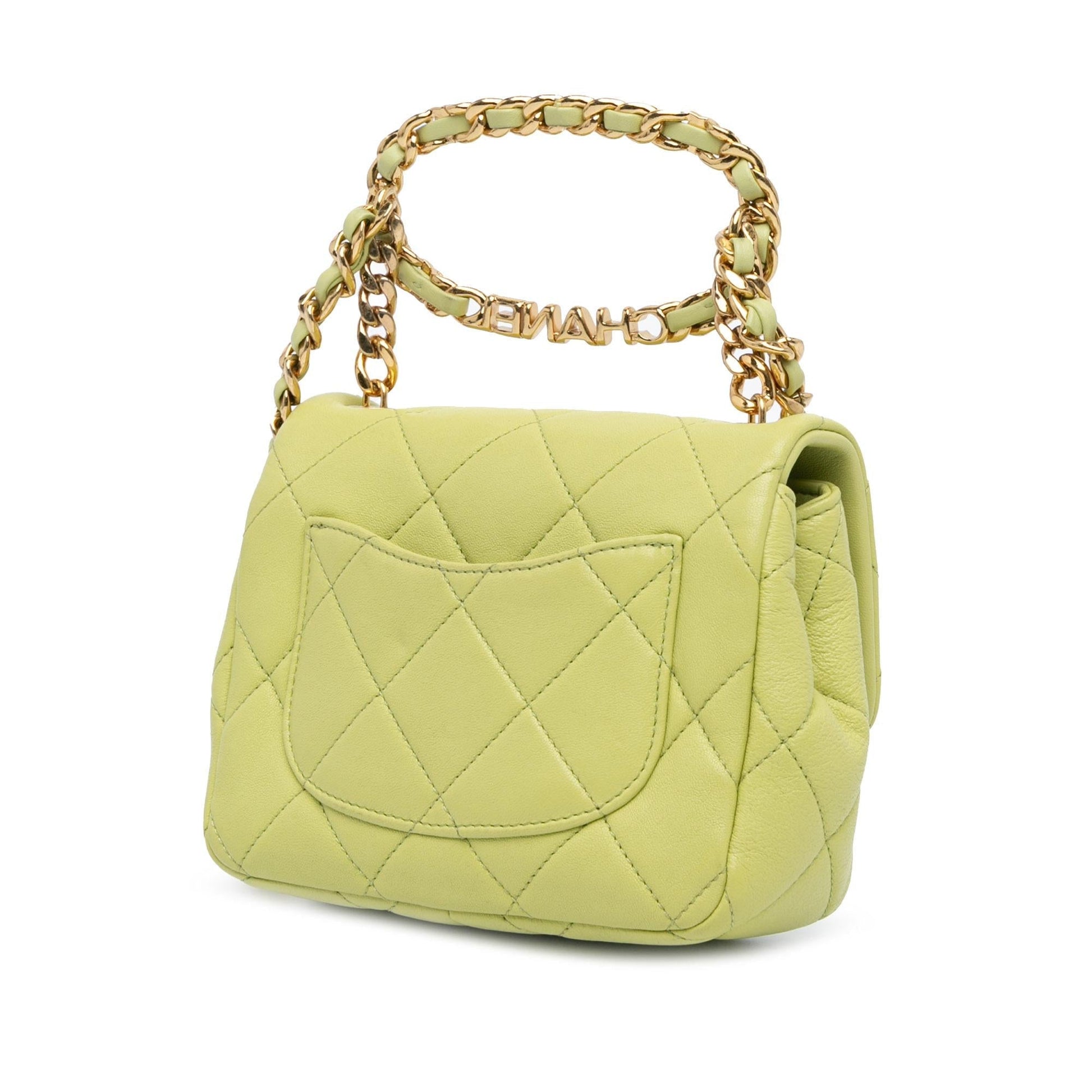 Chanel Quilted Lambskin Oval Logo Top Handle Mini Bag