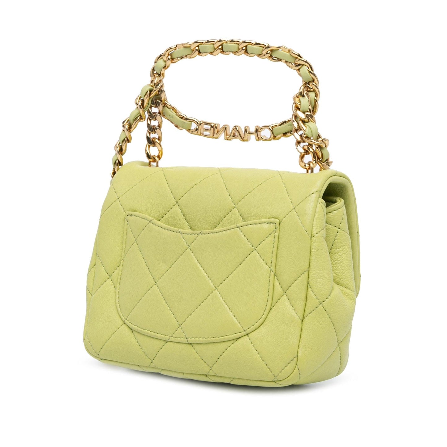 Chanel Quilted Lambskin Oval Logo Top Handle Mini Bag Handle Flap