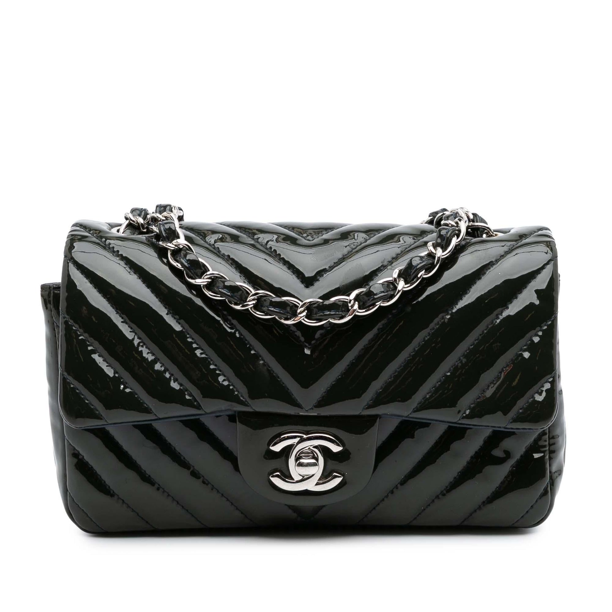 Chanel Rectangular Classic Chevron Patent Single Flap Mini Bag Flap 2