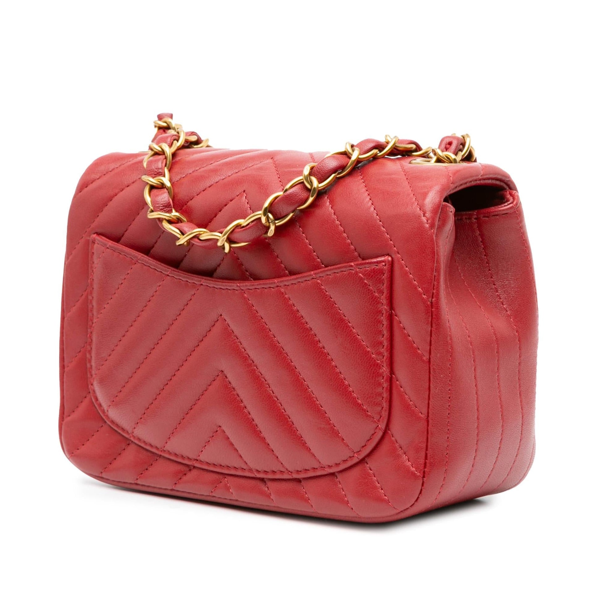 Chanel Square Classic Chevron Lambskin Single Flap Mini Bag