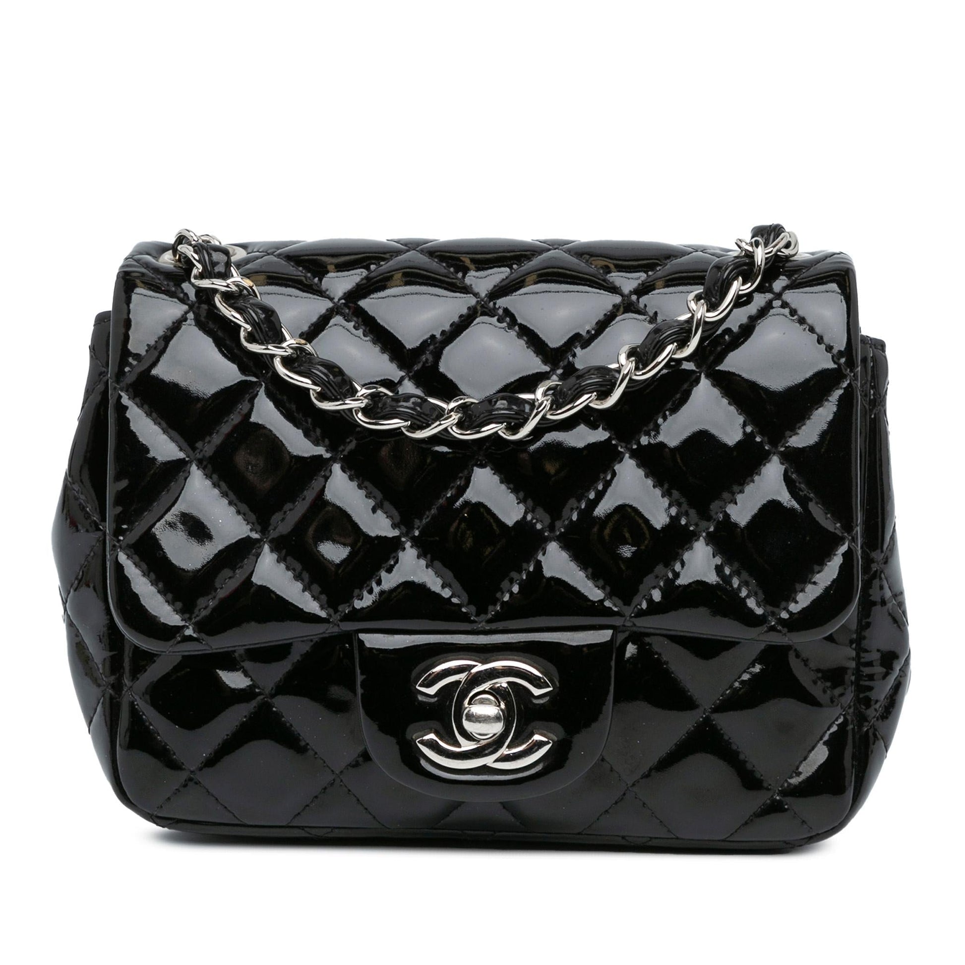 Chanel Square Classic Patent Single Flap Mini Bag Shg Beashn