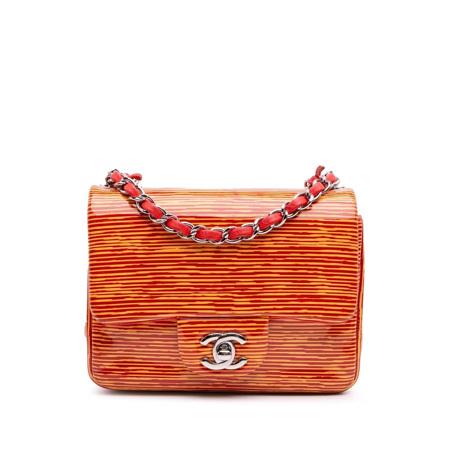 Chanel Square Classic Patent Striped Single Flap Mini Bag Flap 2