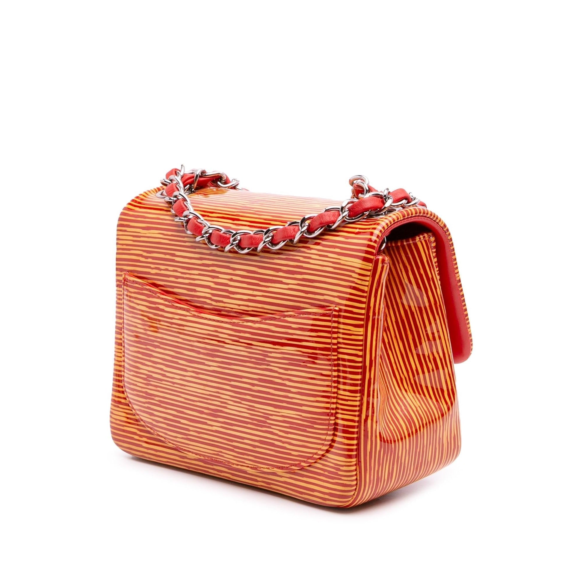 Chanel Square Classic Patent Striped Single Flap Mini Bag Flap 2