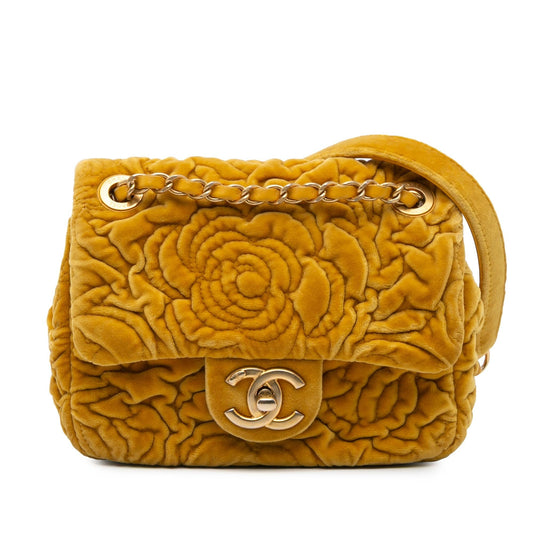 Chanel Square Velvet Camellia Embossed Flap Mini Bag Flap 2