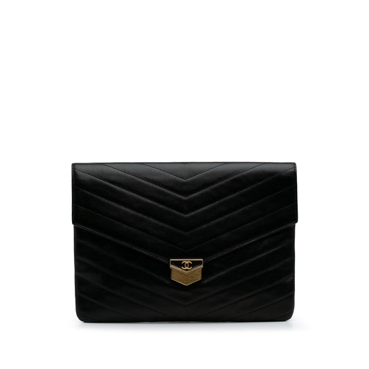 Chanel Paris Hamburg Chevron Lambskin Clutch Bag