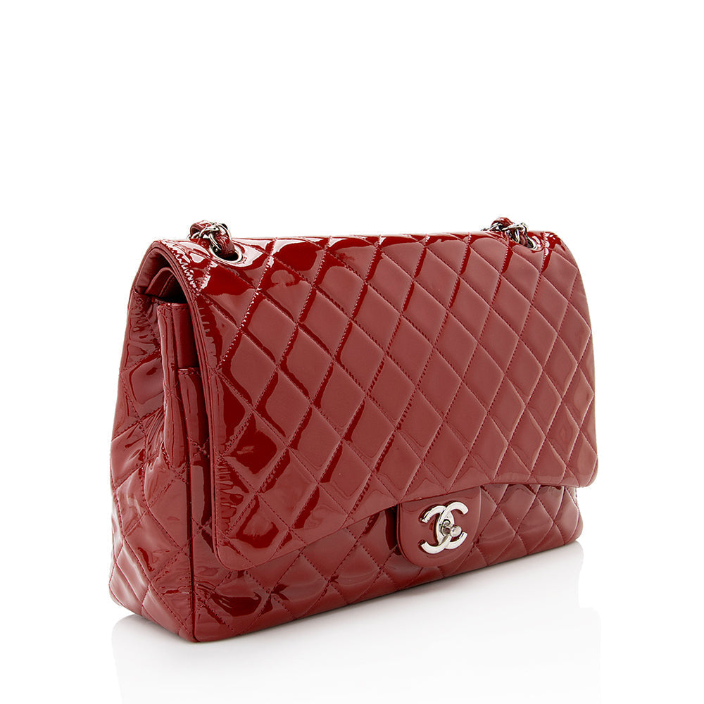 Chanel Patent Classic Maxi Double Flap SHF Leather Shoulder Bag