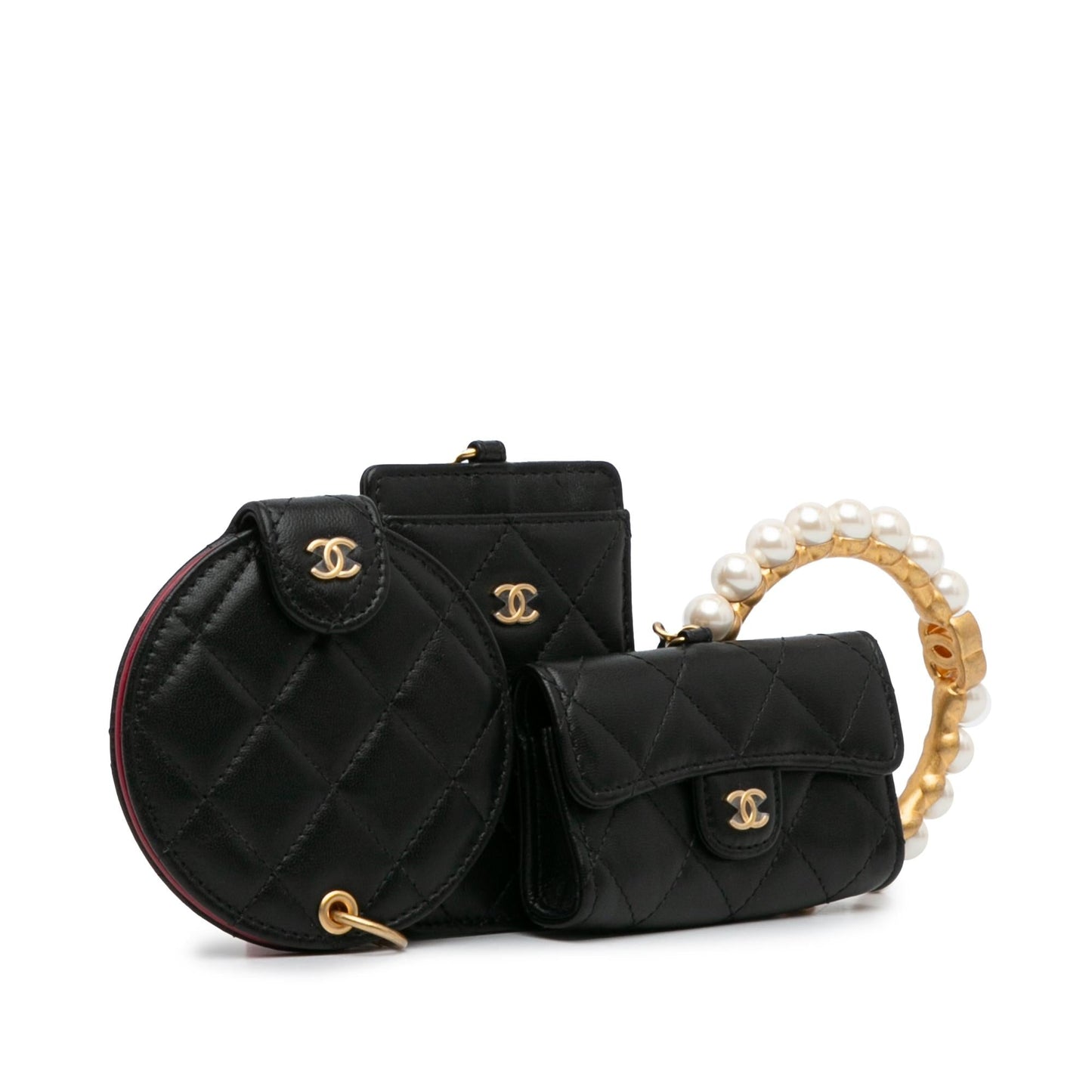 Chanel Pearl Crown CC Wristlet Multi Pouches Handbag
