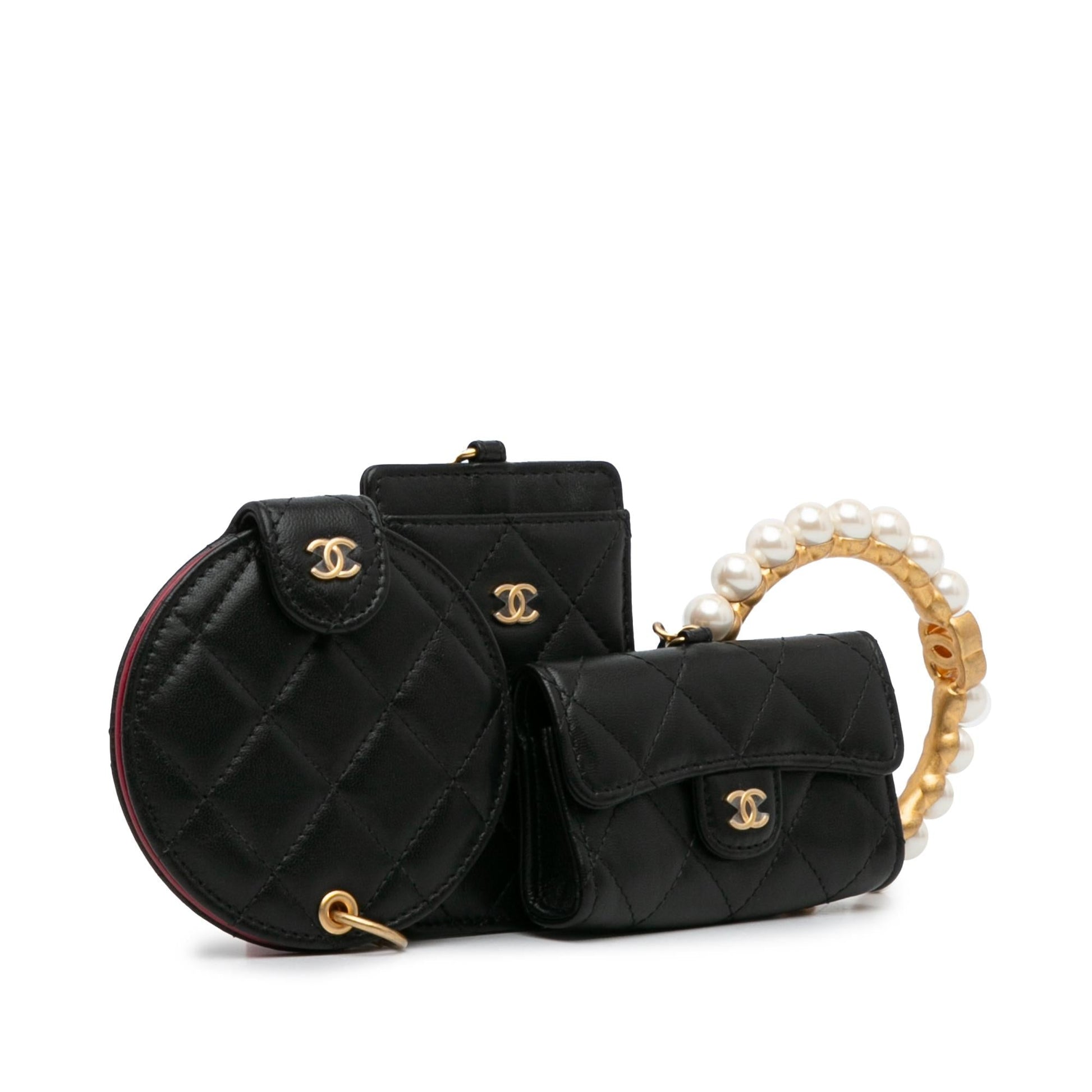 Chanel Pearl Crown CC Wristlet Multi Pouches Handbag