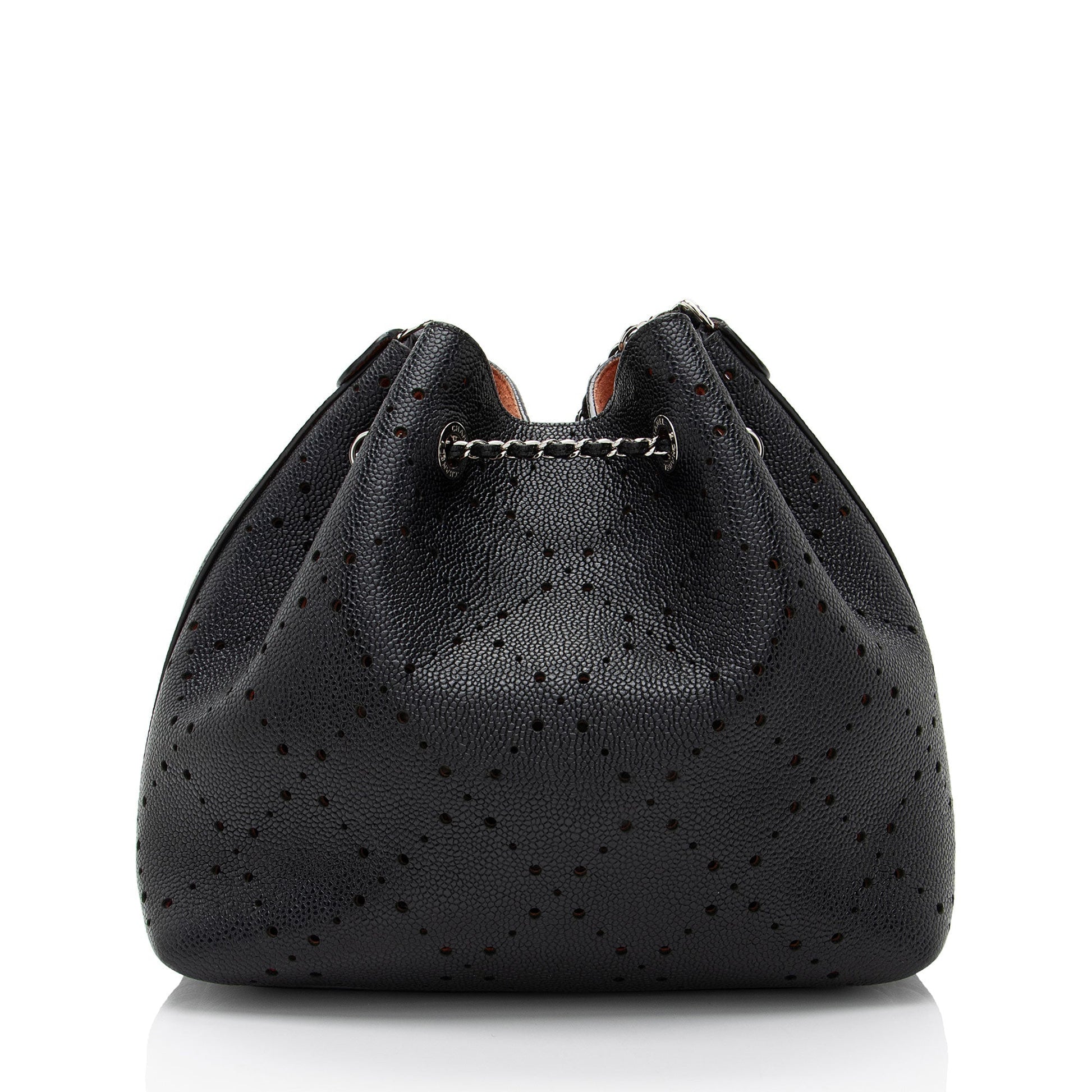 Chanel Perforated Caviar Drawstring Bucket Leather Jewelry