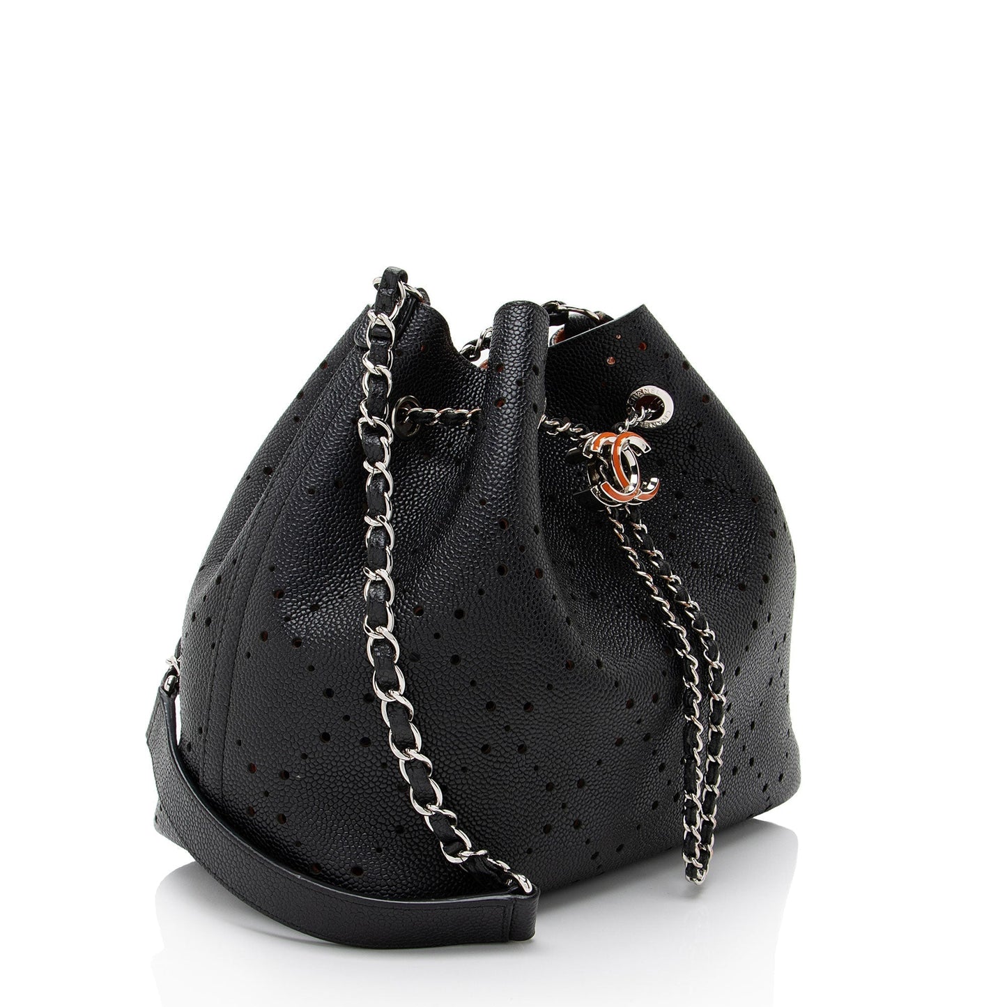 Chanel Perforated Caviar Drawstring Bucket Leather Jewelry