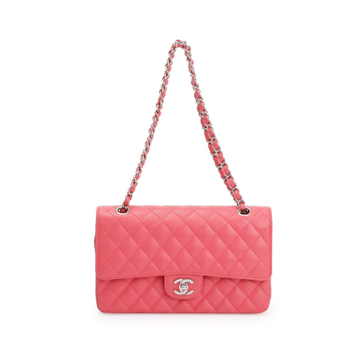 Chanel Caviar Classic Double Flap Leather Pink Travel Bag