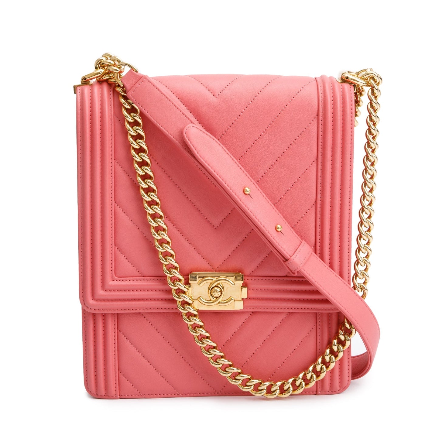 Chanel Chevron North South Boy Leather Calfskin Pink Travel Bag