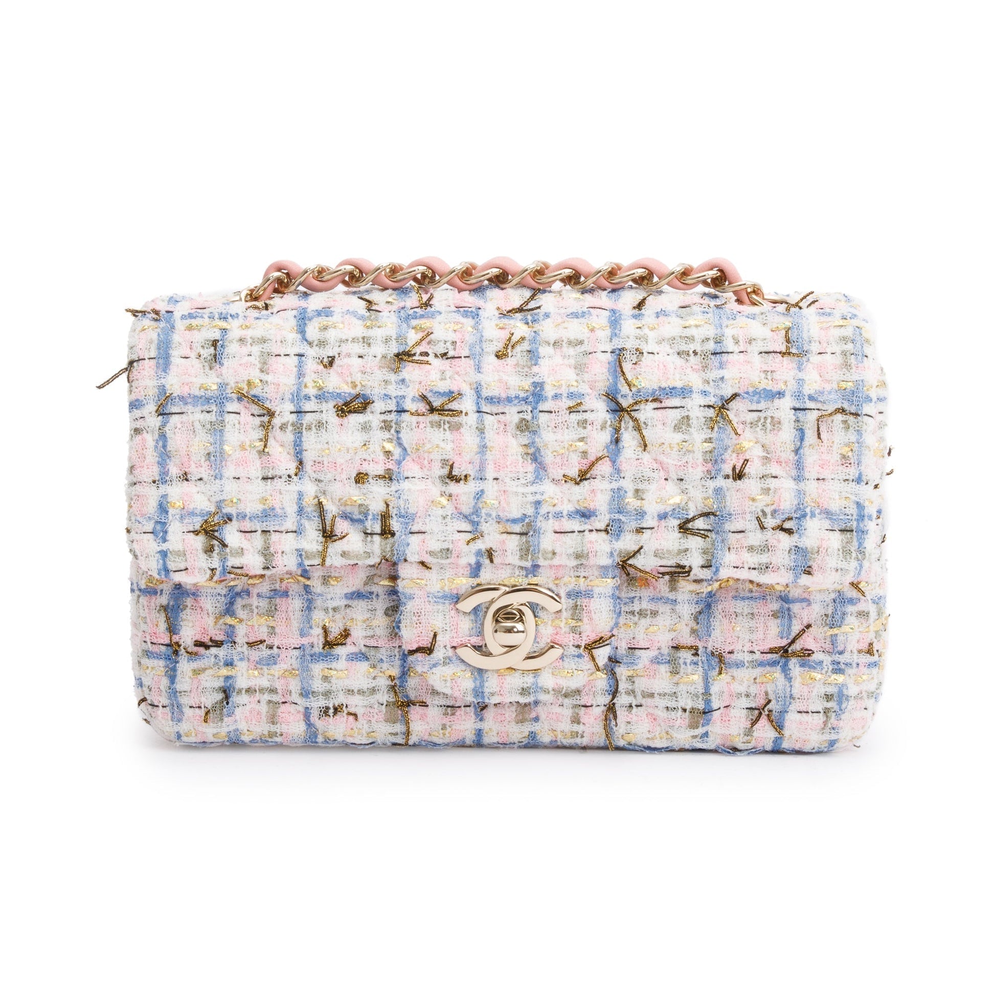 Chanel Tweed Classic Rectangular Flap Pink Multicolor Travel Bag