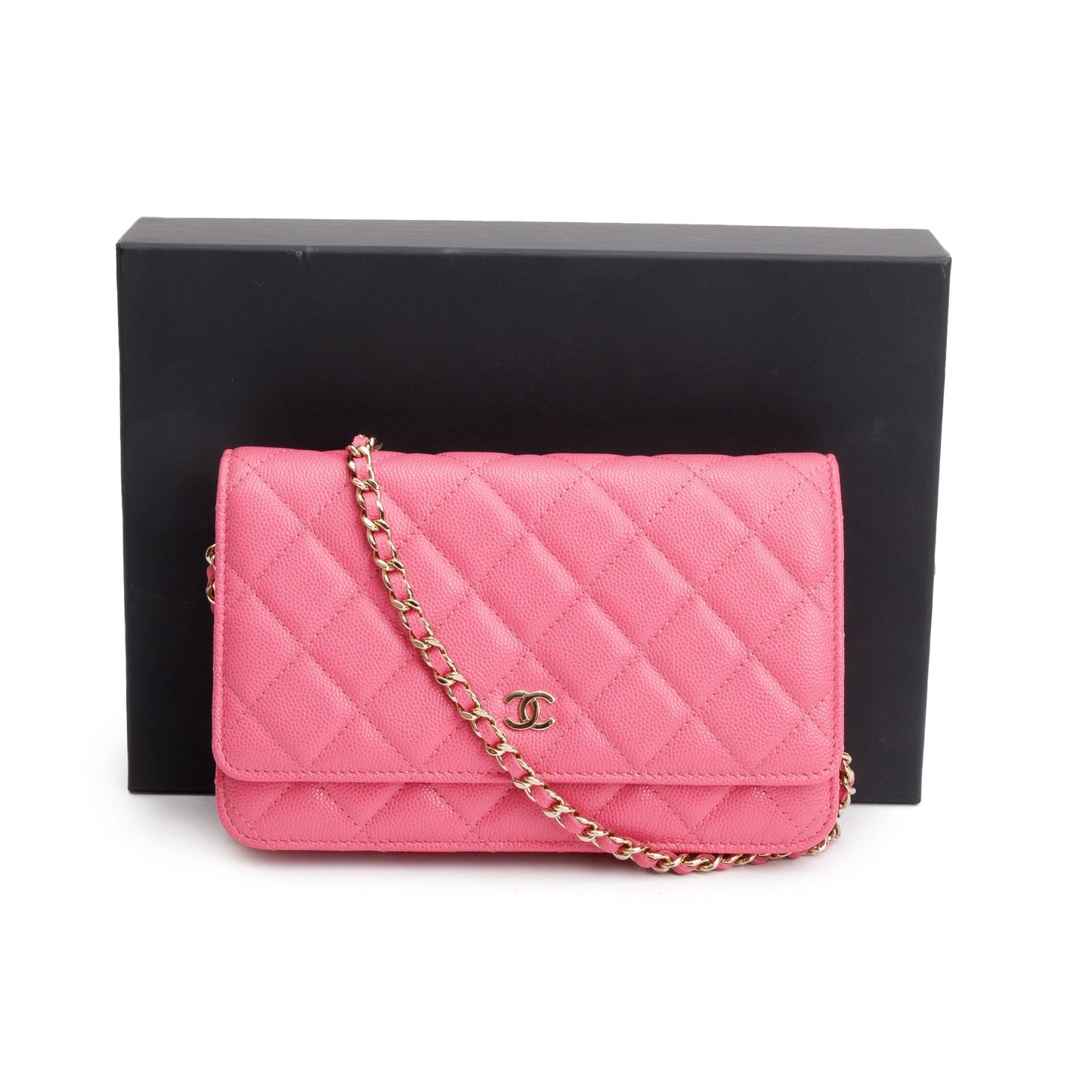 Chanel Quilted Caviar Classic on Leather Pink Wallet Case