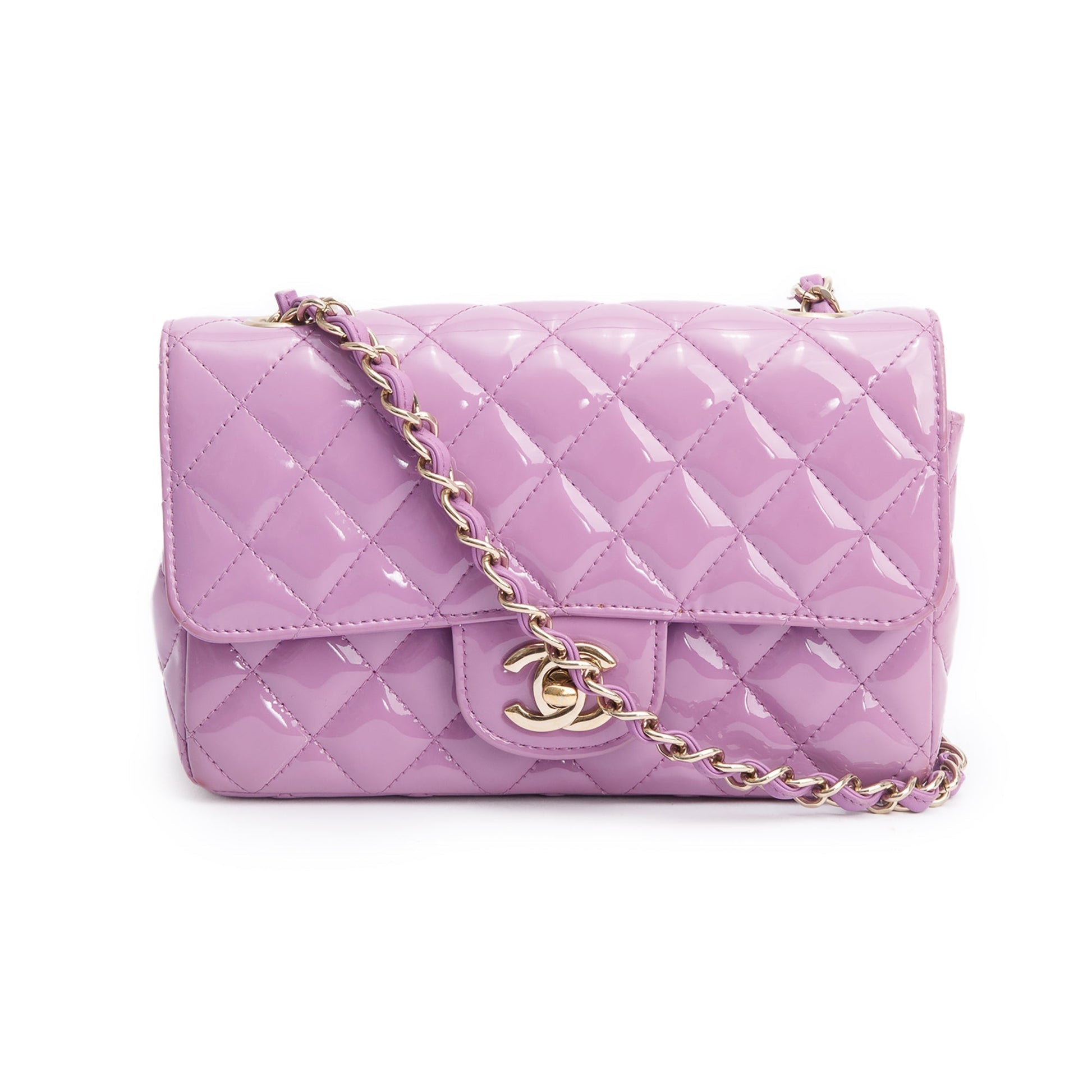 Chanel Purple Quilted Patent Classic Rectangular Leather Travel Bag