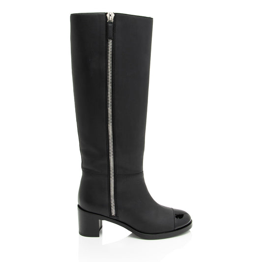 Chanel Quilted Calfskin Patent Leather Cap Toe Logo Boots - Size 7 / 37 ()