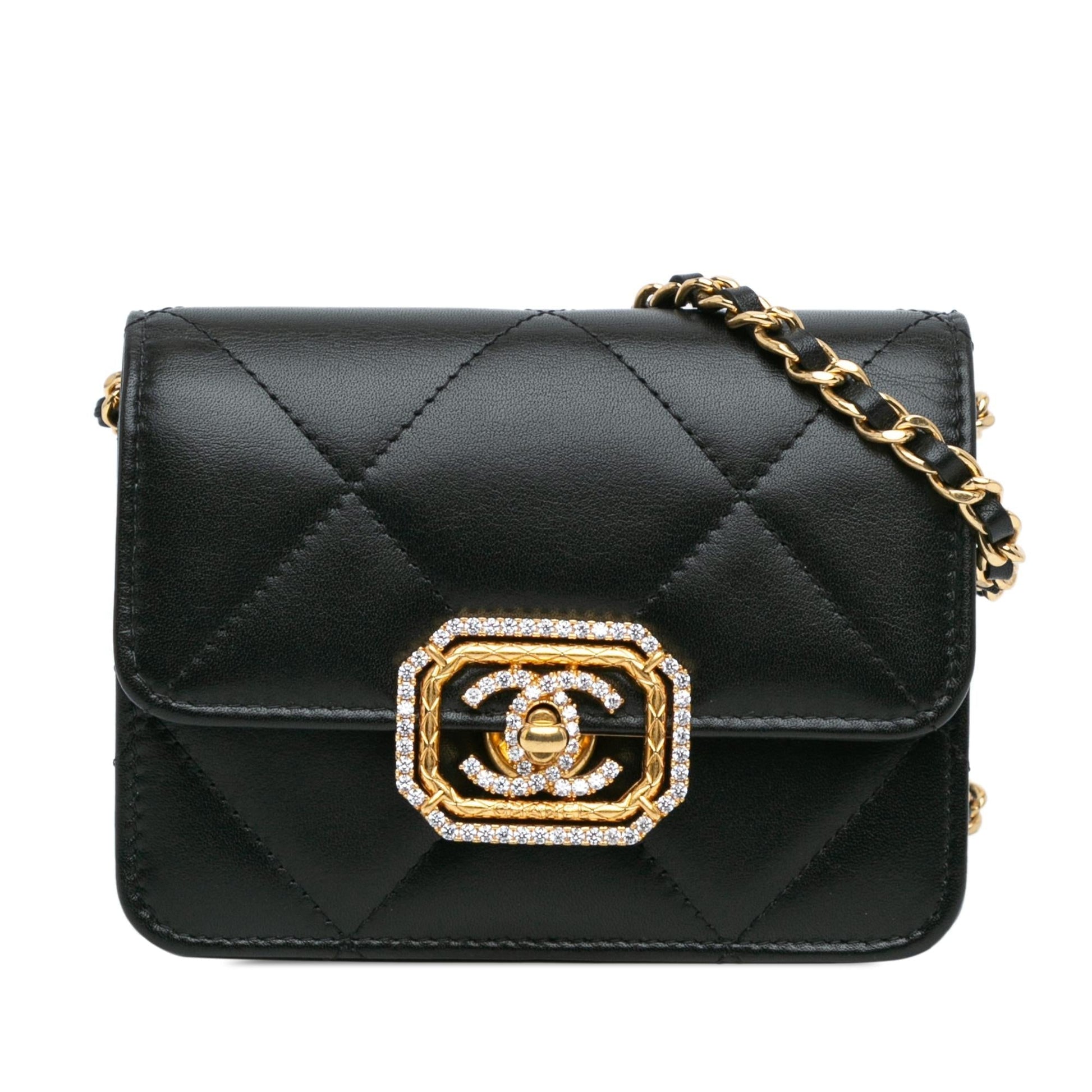 Chanel Quilted Calfskin Strass Card Holder On Wallet Case