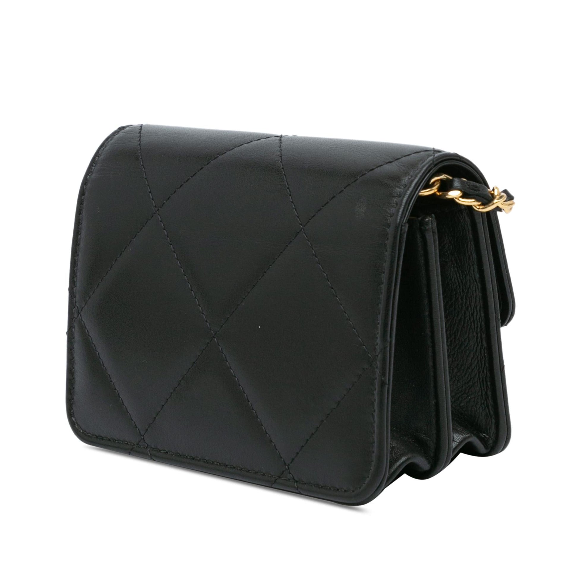Chanel Quilted Calfskin Strass Card Holder On Wallet Case On Chain
