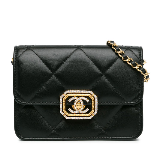 Chanel Quilted Calfskin Strass Flap SHG-NLlIcy Clutch Bag