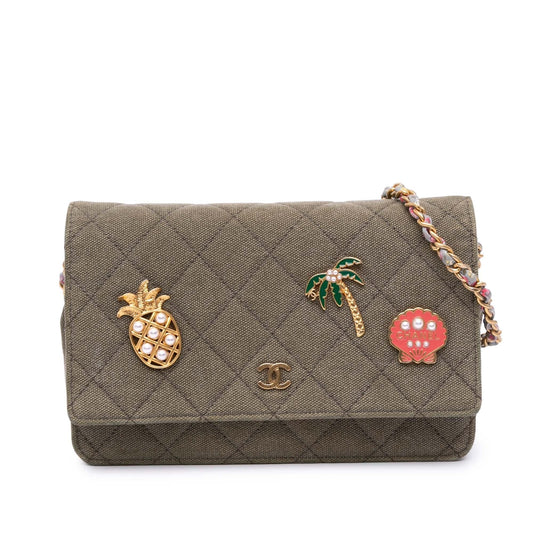 Chanel Quilted Coco Cuba Charms On Canvas Key Chain On Chain