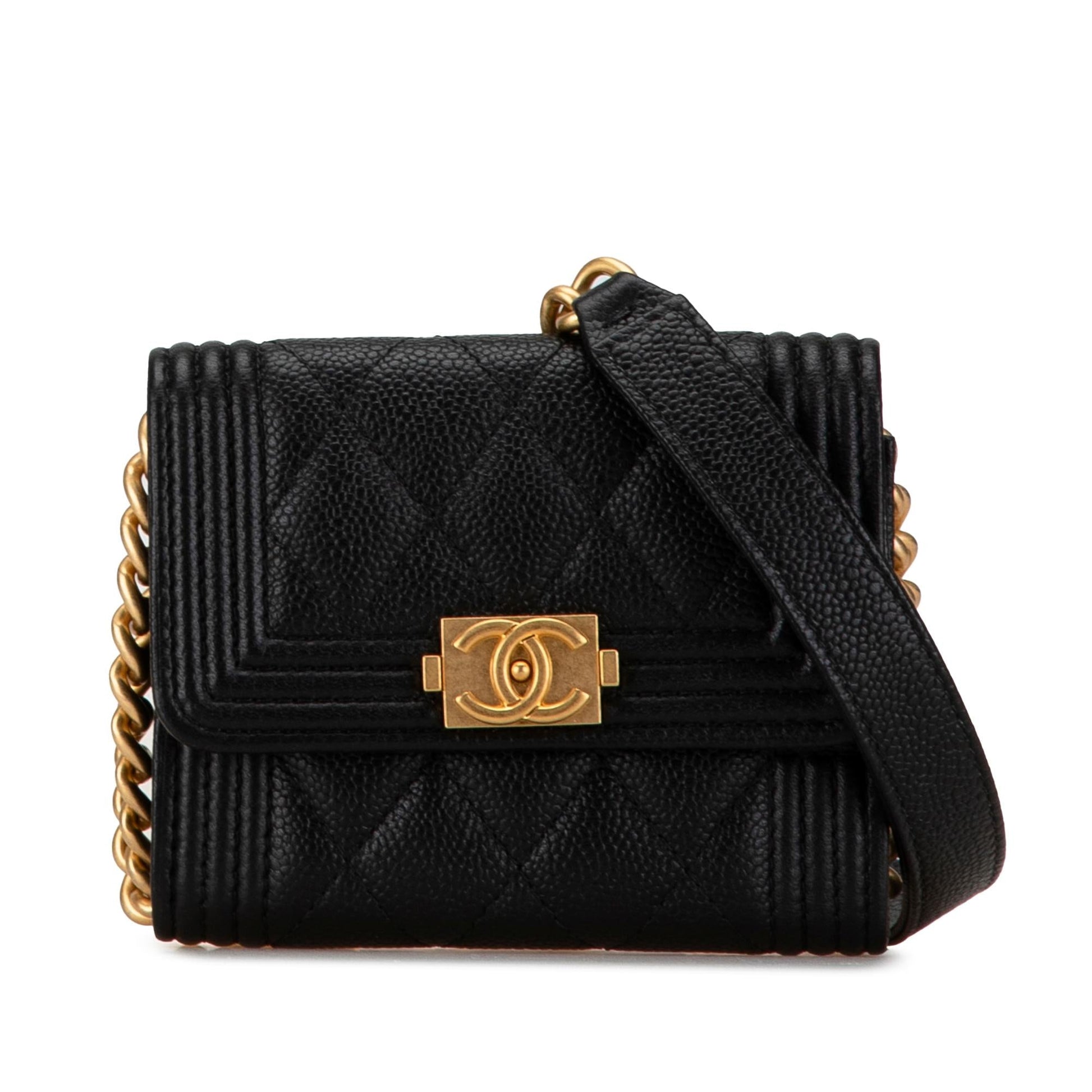 Chanel Quilted Caviar Boy Card Holder Wallet Case Chain 1