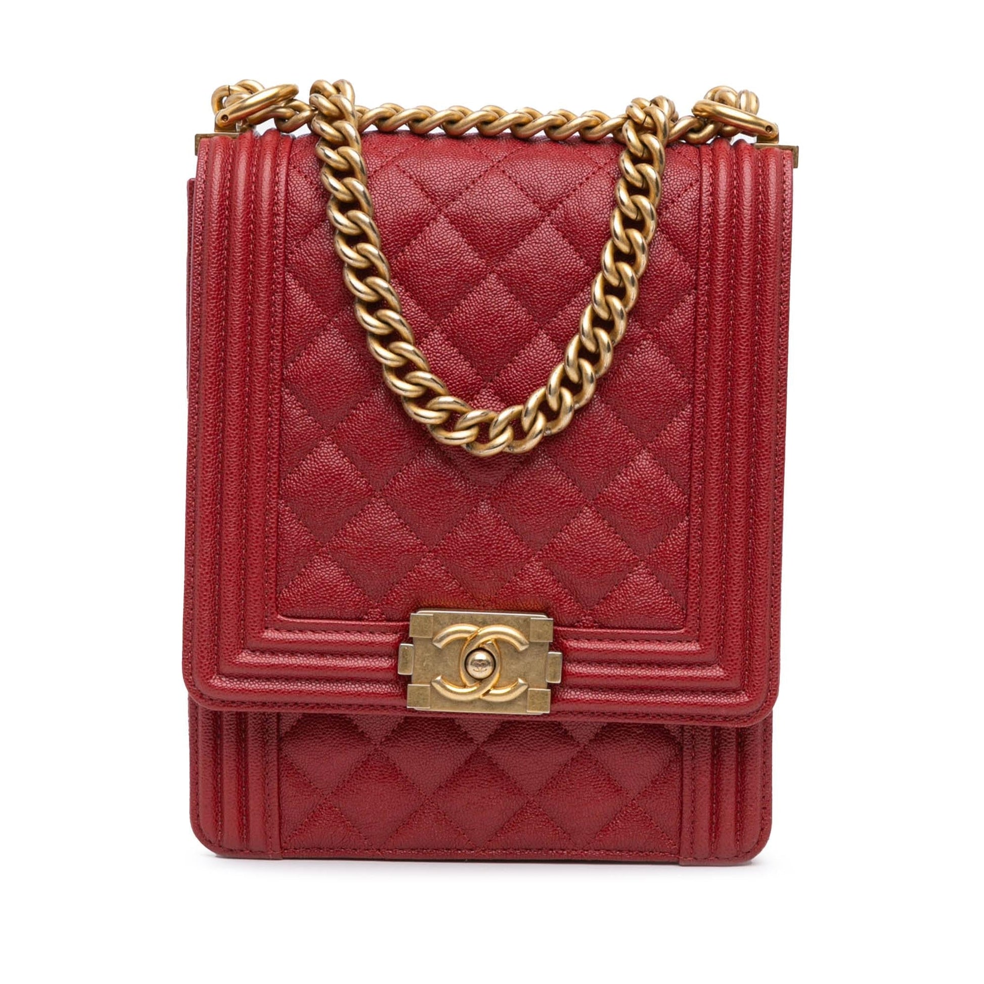 Chanel Quilted Caviar North South Boy Flap Handbag