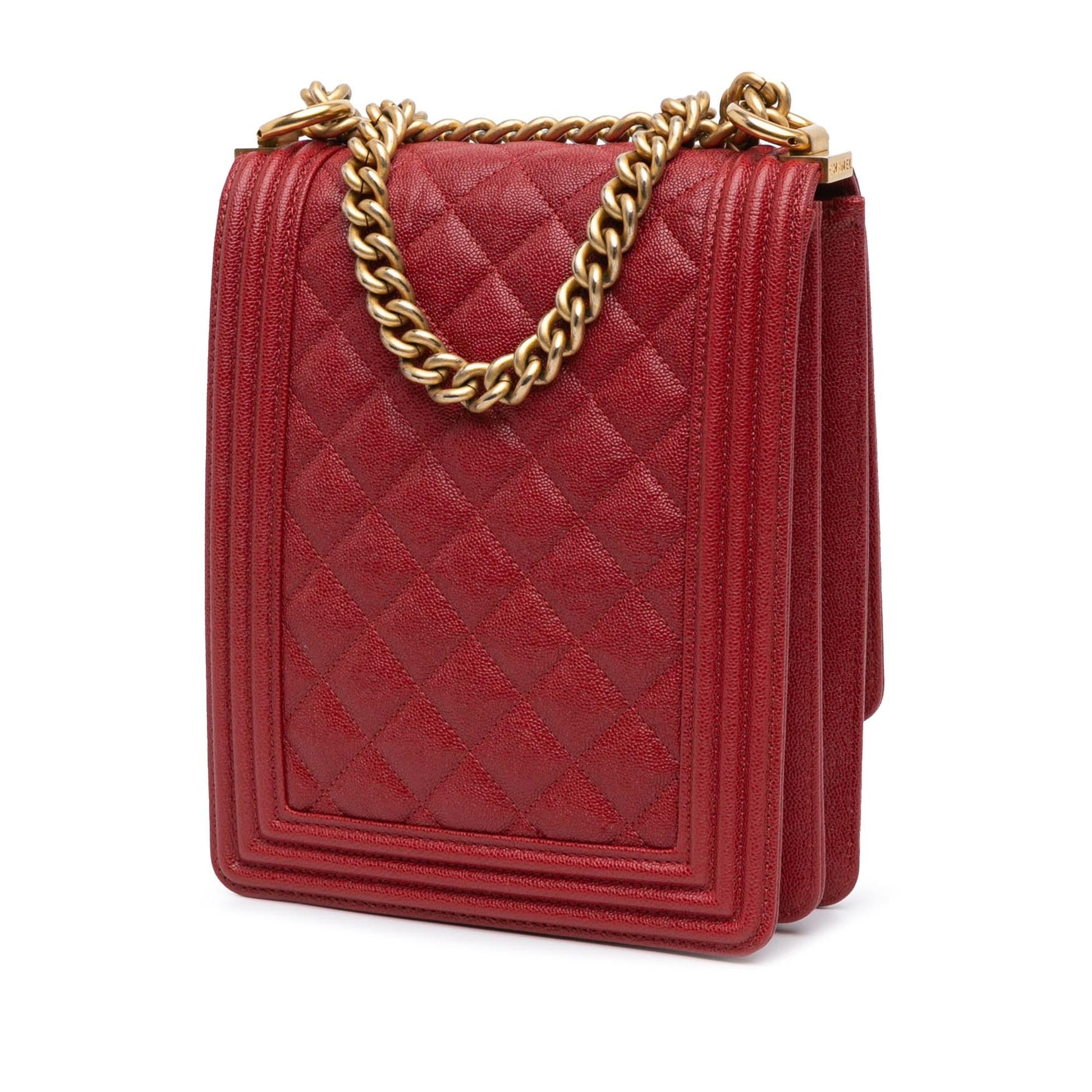 Chanel Quilted Caviar North South Boy Flap Handbag