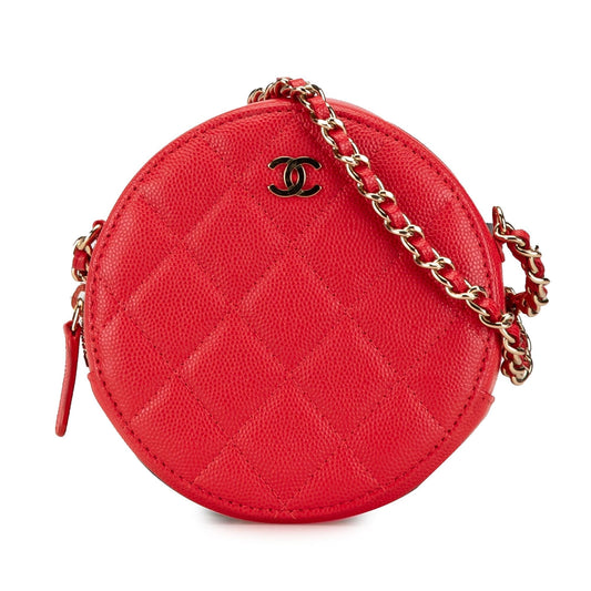 Chanel Quilted Caviar Round Clutch Bag