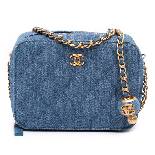 Chanel Quilted Denim Pearl Crush Camera Crossbody Bag