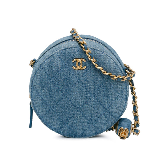 Chanel Quilted Denim Pearl Crush Round SHG-HXkyLN Clutch Bag