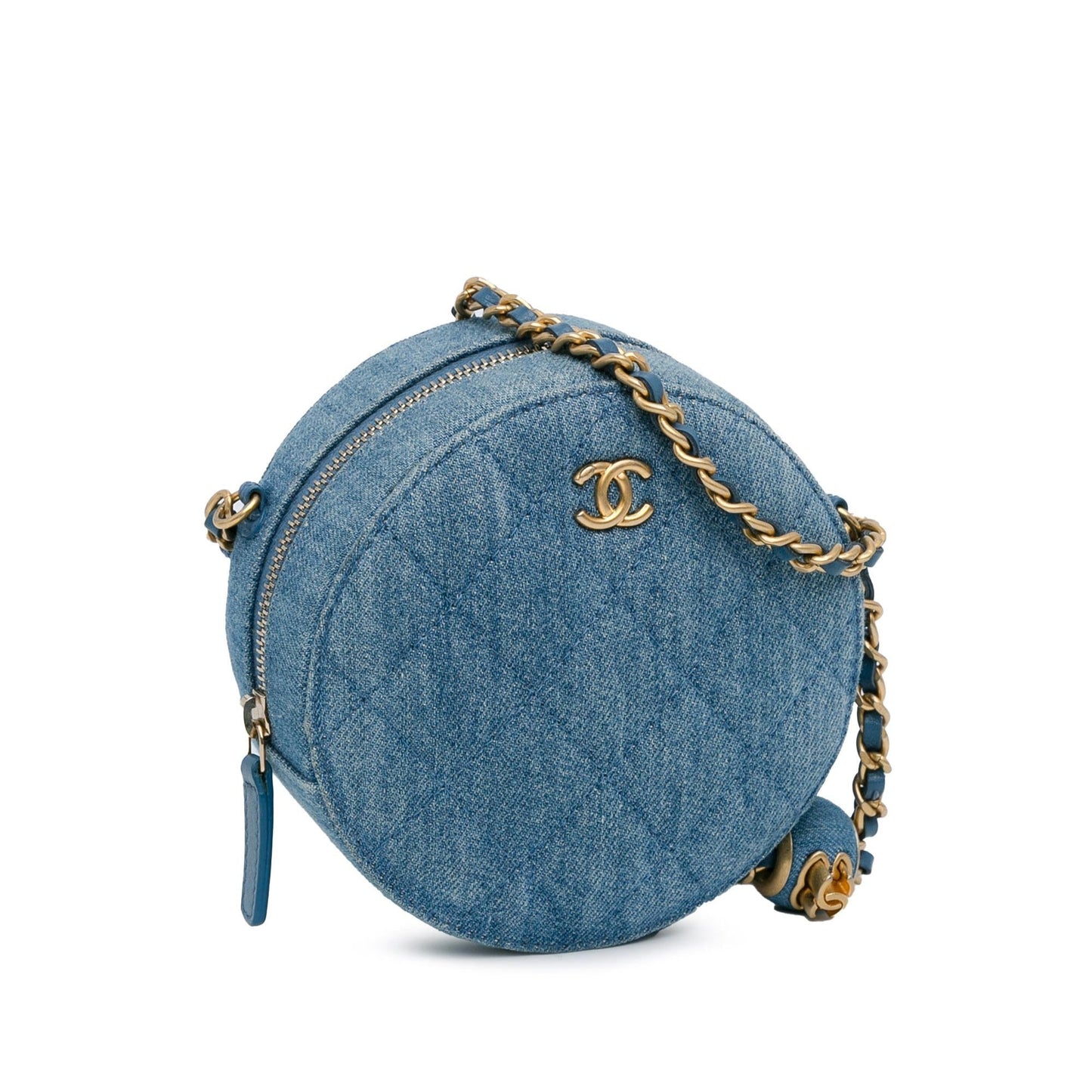 Chanel Quilted Denim Pearl Crush Round SHG-Lc62qo Clutch Bag