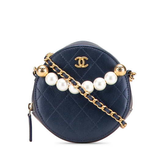 Chanel Quilted Goatskin Chic Pearls Round Clutch Bag
