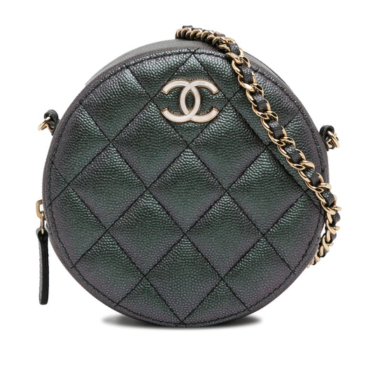 Chanel Quilted Iridescent Caviar Round SHG-5vHUZc Clutch Bag