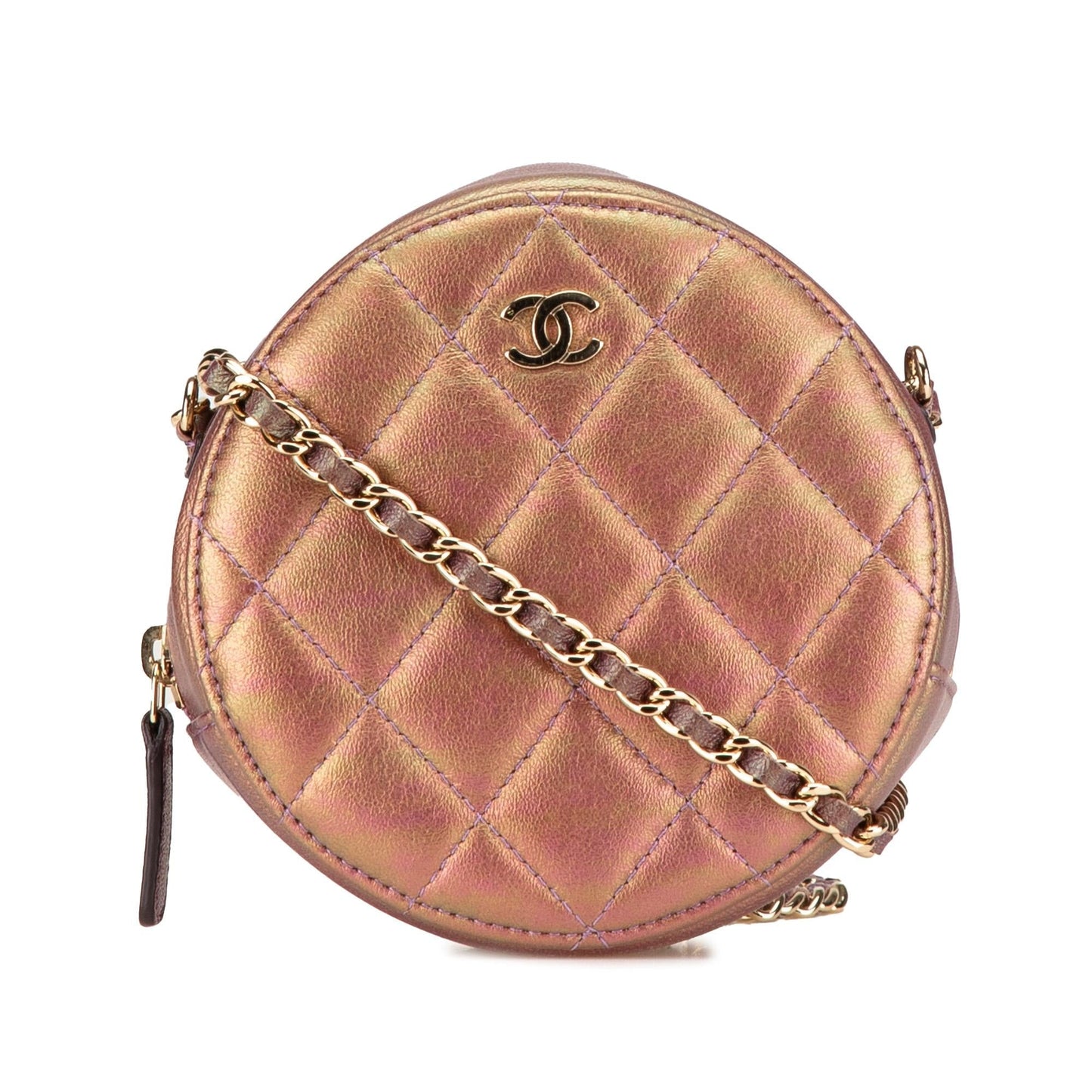Chanel Quilted Iridescent Lambskin Round Clutch Bag Chain 1