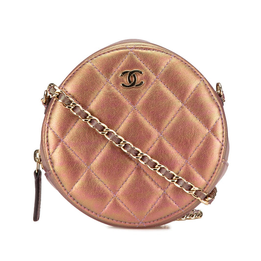 Chanel Quilted Iridescent Lambskin Round Clutch Bag Chain 1