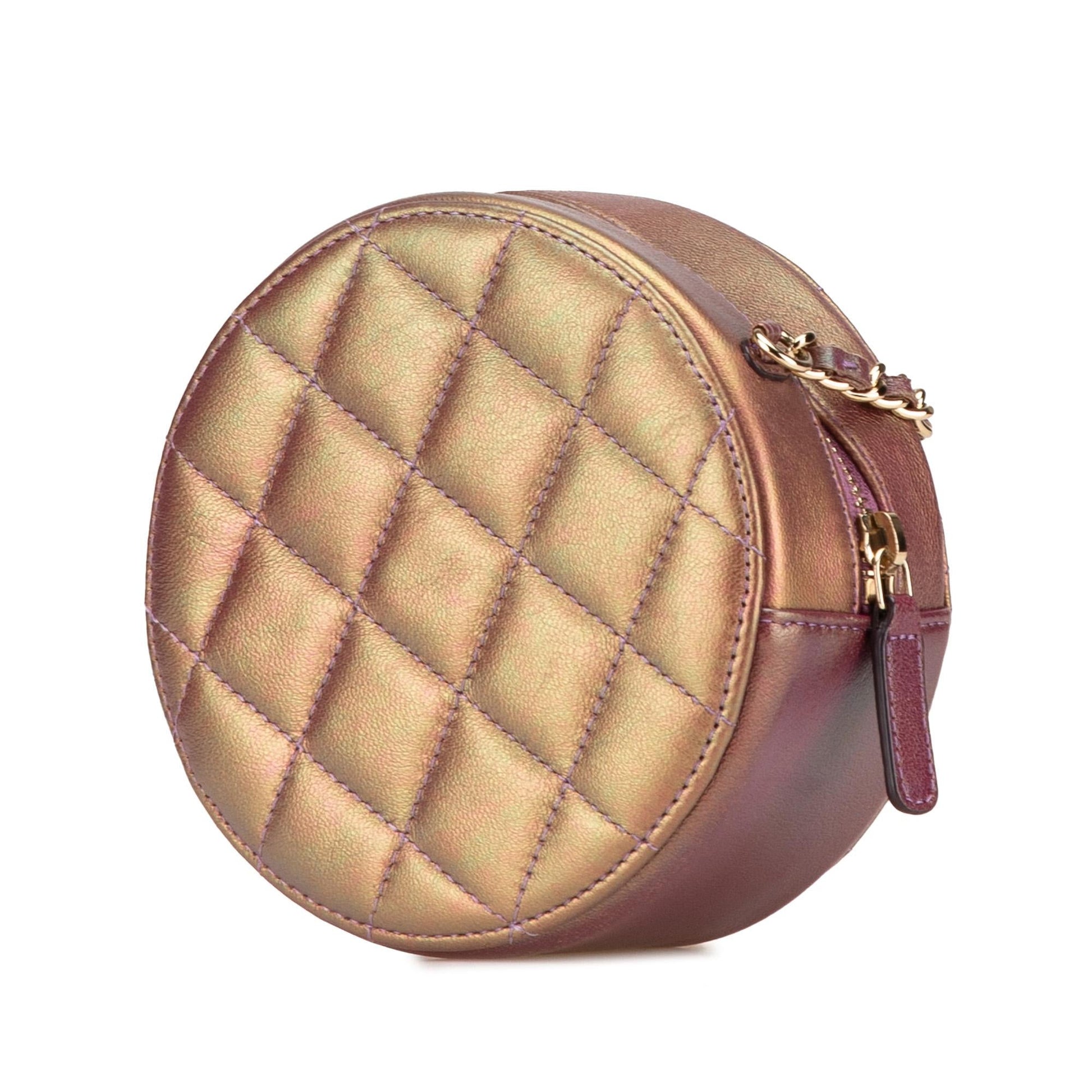 Chanel Quilted Iridescent Lambskin Round Clutch Bag Chain 2
