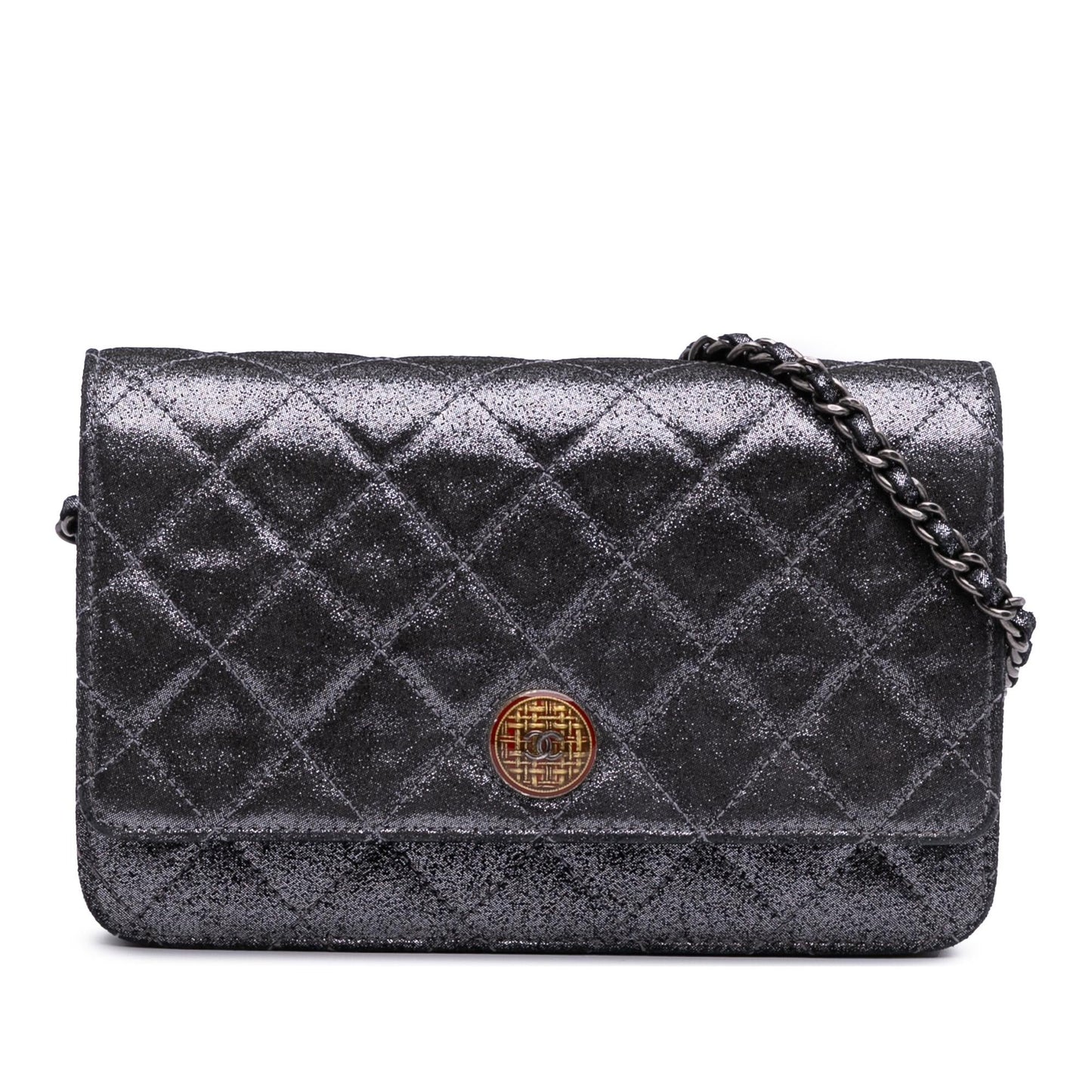 Chanel Quilted Iridescent Lambskin Tartan Button On Wallet Case