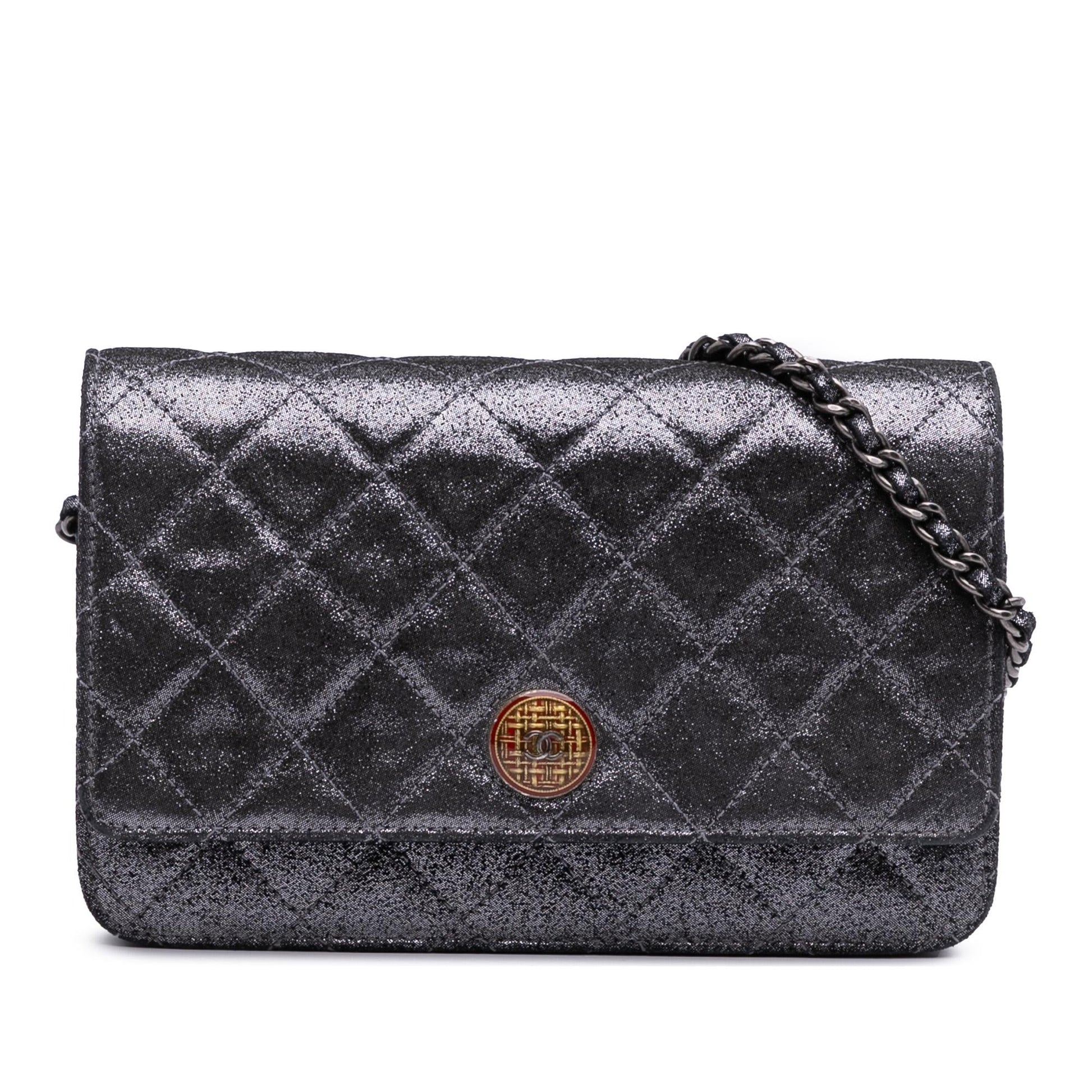 Chanel Quilted Iridescent Lambskin Tartan Button On Wallet Case Chain 1
