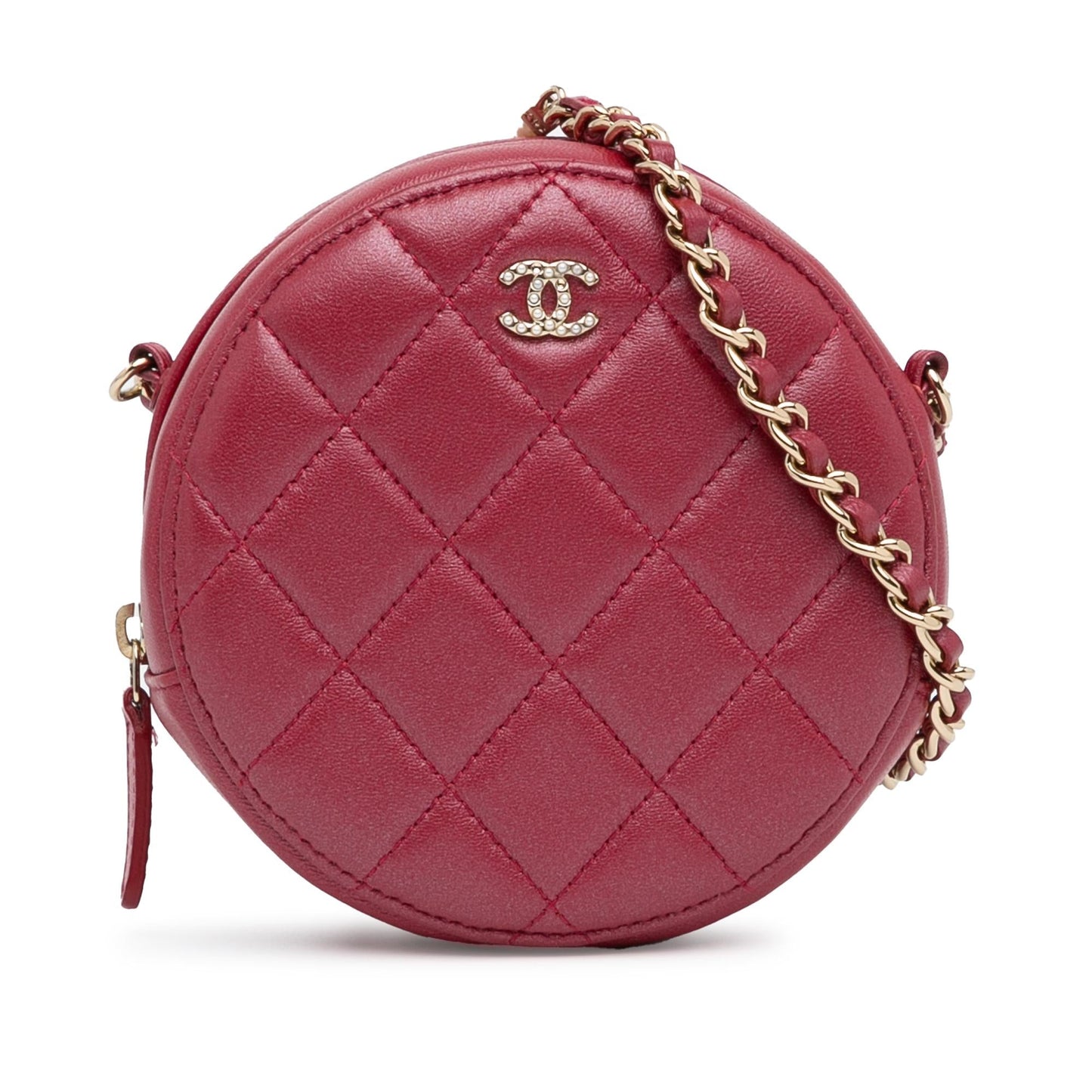 Chanel Quilted Lambskin Round Pearl SHG-QFU7OK Clutch Bag